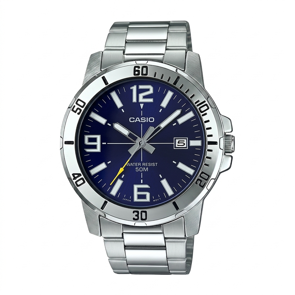 Casio A1363 | Enticer Men Quartz Blue Dial Analog Stainless Steel Watch
