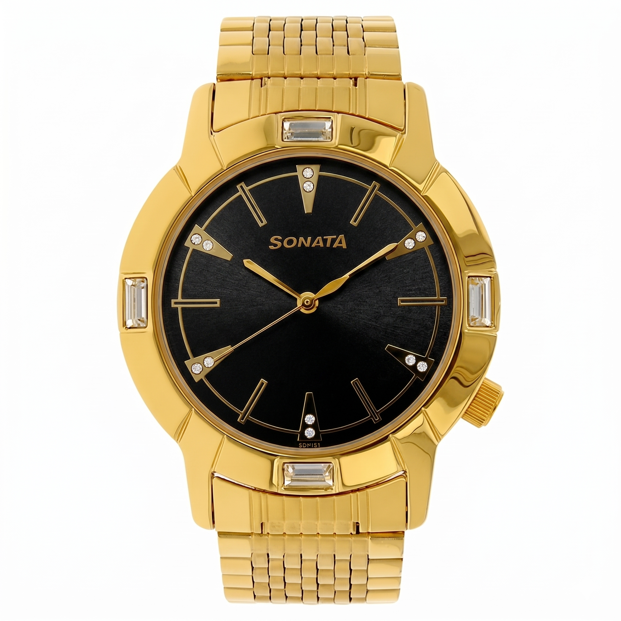 Sonata NJ7116YM01C | Sonata Quartz Analog Black Dial Stainless Steel Strap Watch for Men