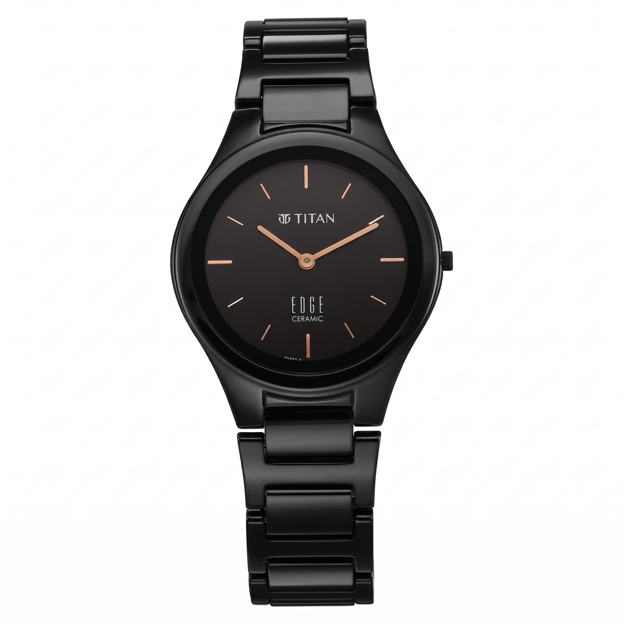 Titan 2653NC01 | Titan Edge Ceramic Quartz Analog Black Dial Black Ceramic Strap Watch For Women