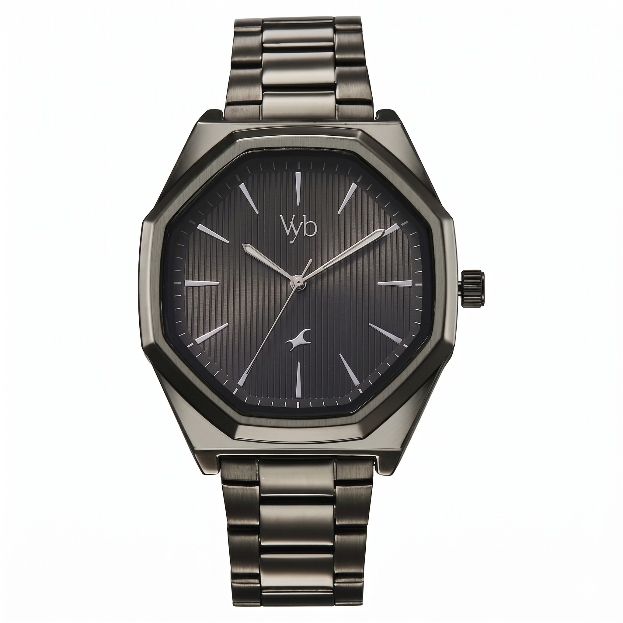 Fastrack FV30035QM01 | Vyb Maverick By Fastrack Quartz Analog Grey Dial Grey Stainless Steel Strap Watch For Guys