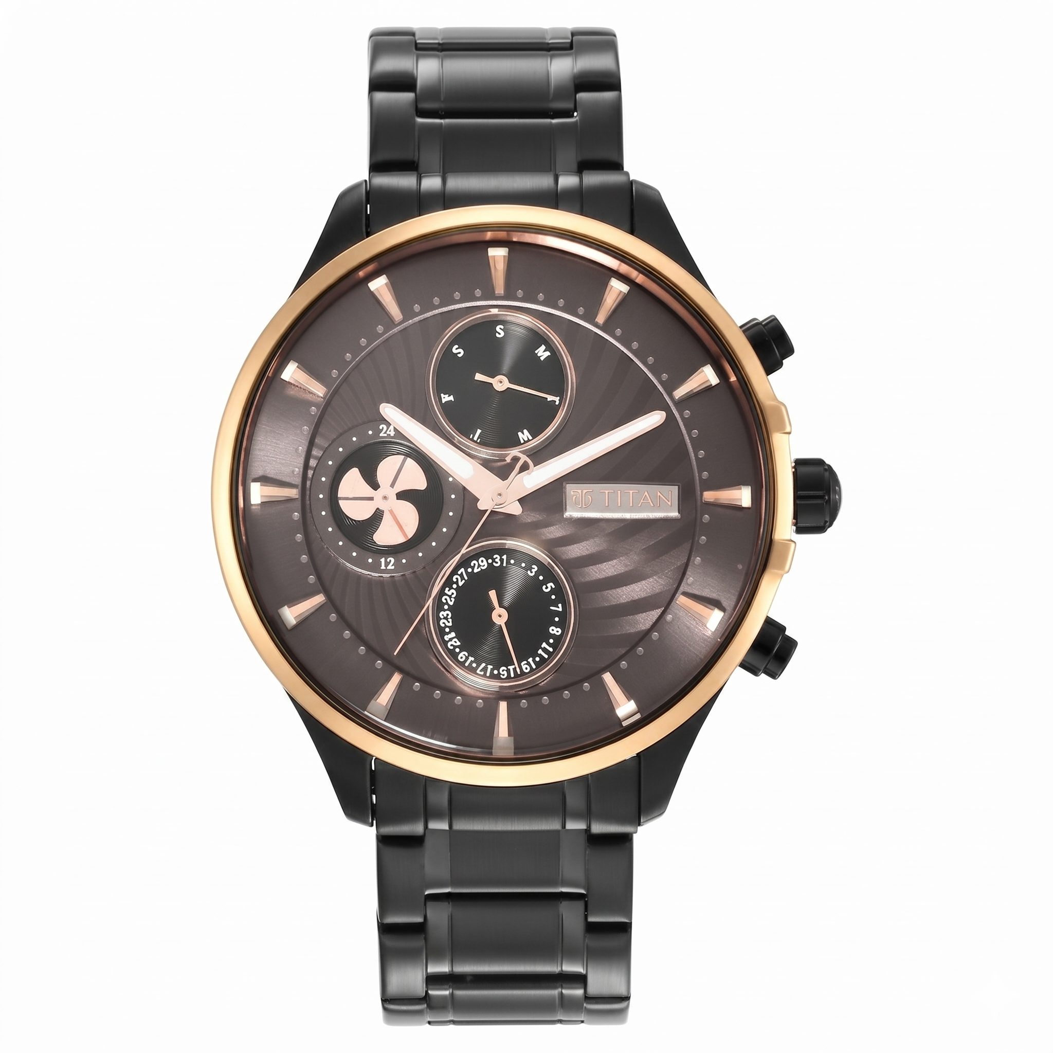 Titan 1873KM01 | Titan Maritime Anthracite Dial Quartz Multifunction Stainless Steel Strap watch for Men