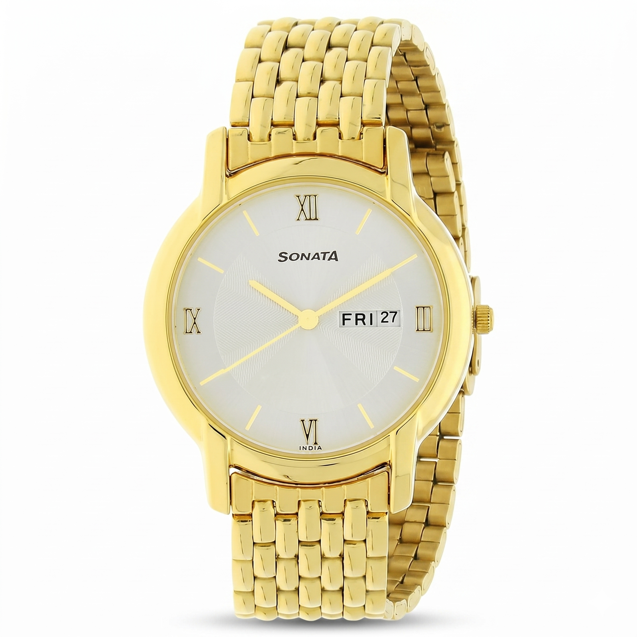 Sonata NP7954YM01W | Sonata Quartz Analog with Day and Date White Dial Stainless Steel Strap Watch for Men