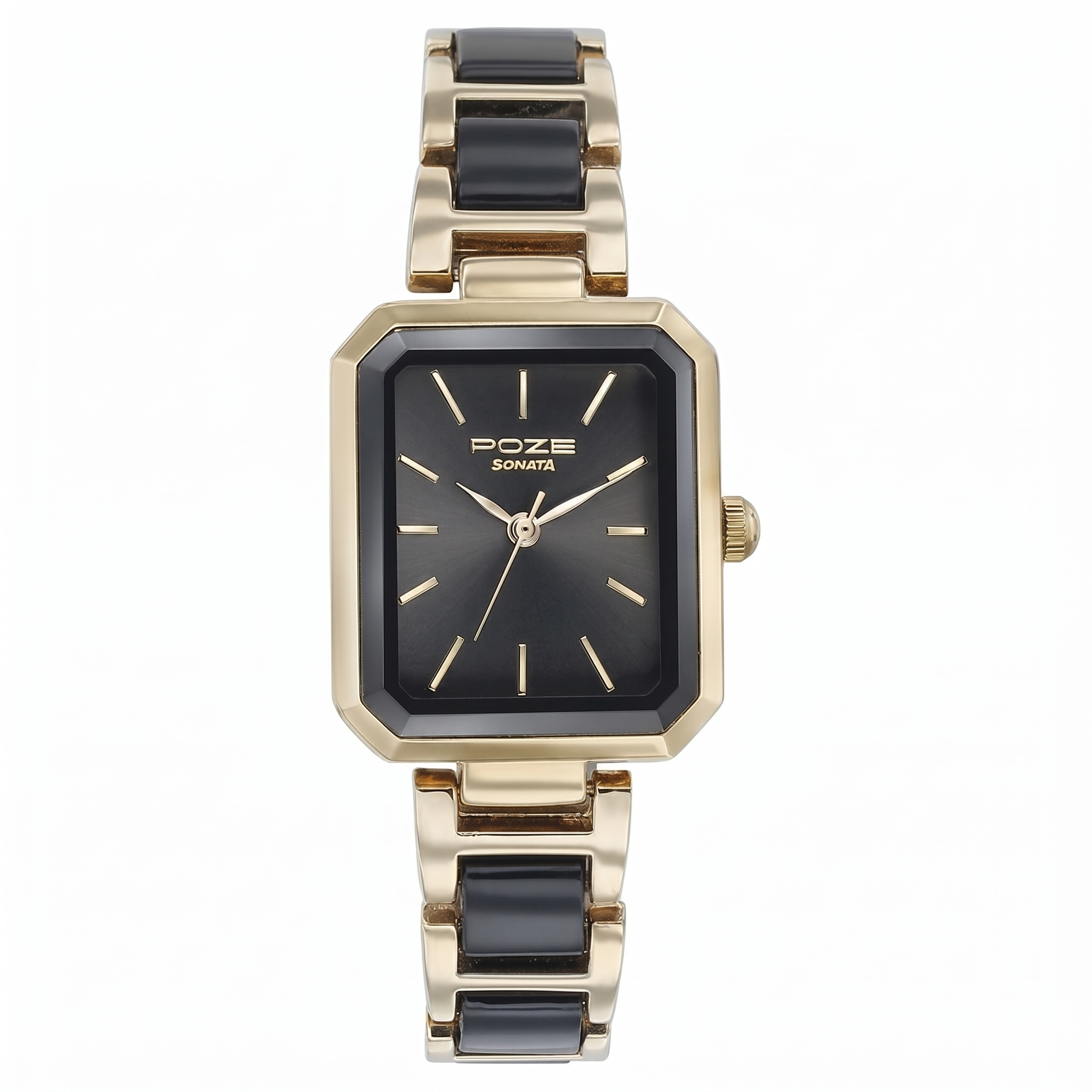 Sonata SP80094KD02 | Sonata Poze Quartz Analog Black Dial Two Toned Color Stainless Steel Strap Watch For Women