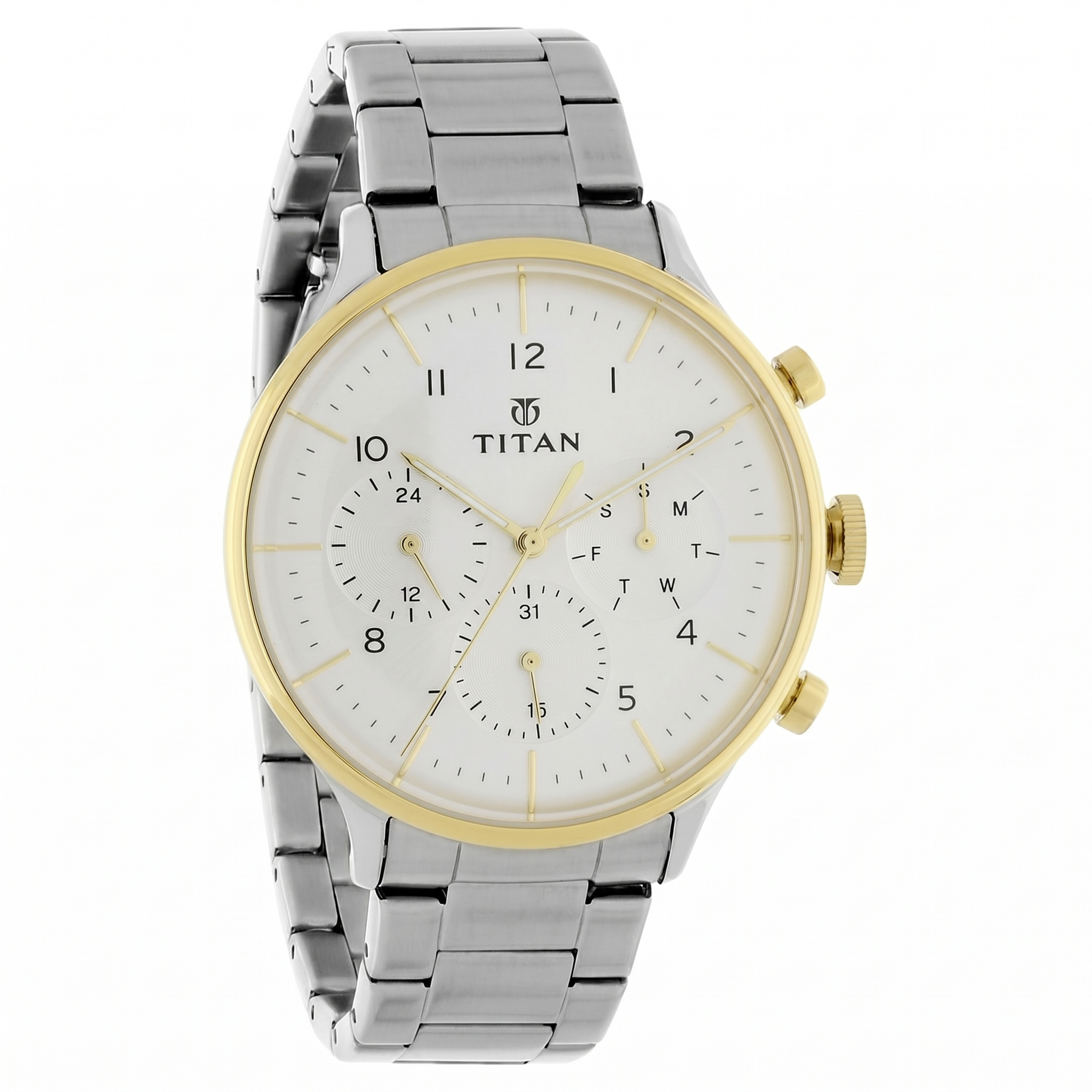 Titan 90102BM01 | Titan White Dial Quartz Multifunction Stainless Steel Strap watch for Men