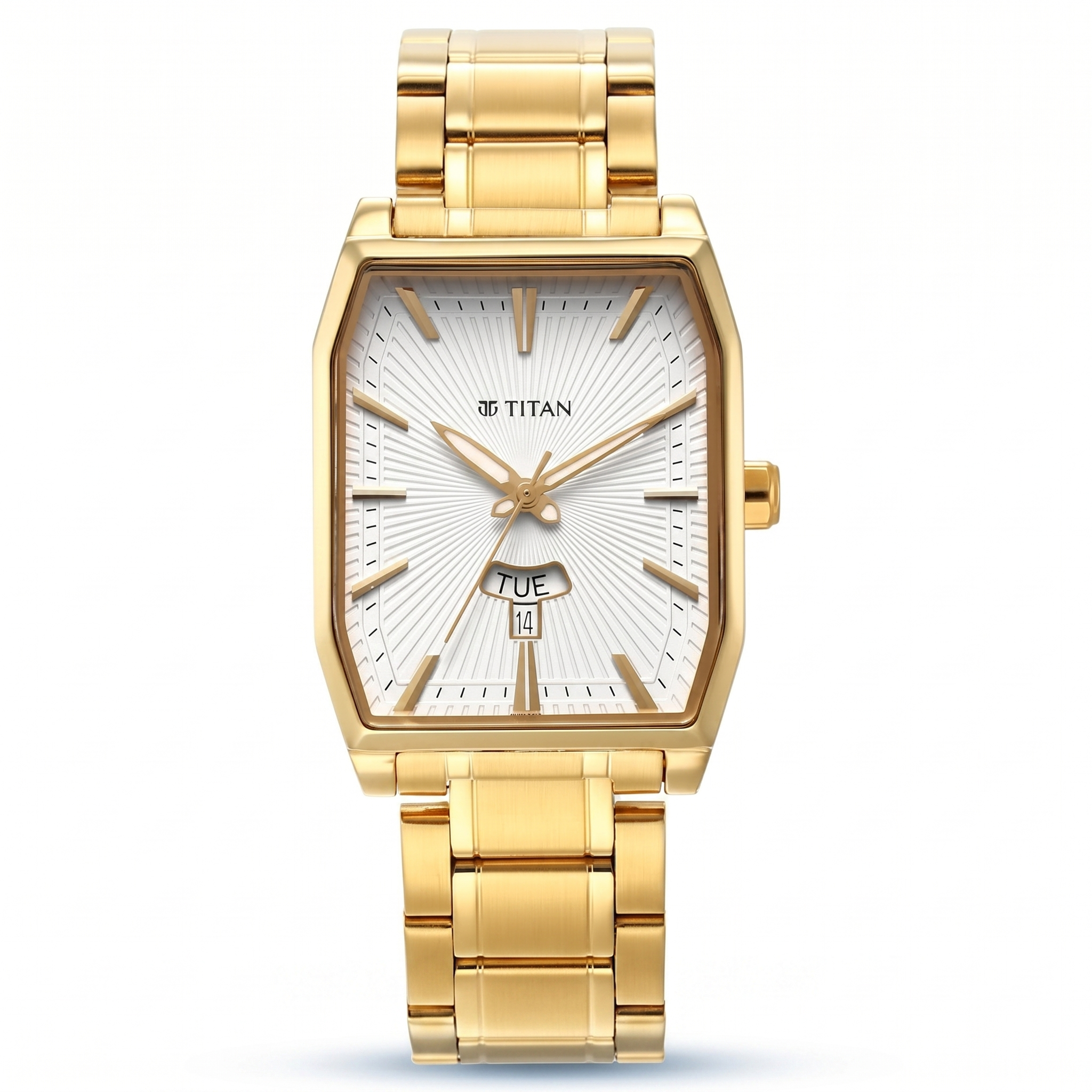 Titan 1876YM02 | Titan Regalia Opulent Quartz Analog with Day and Date White Dial Golden Metal Strap Watch For Men