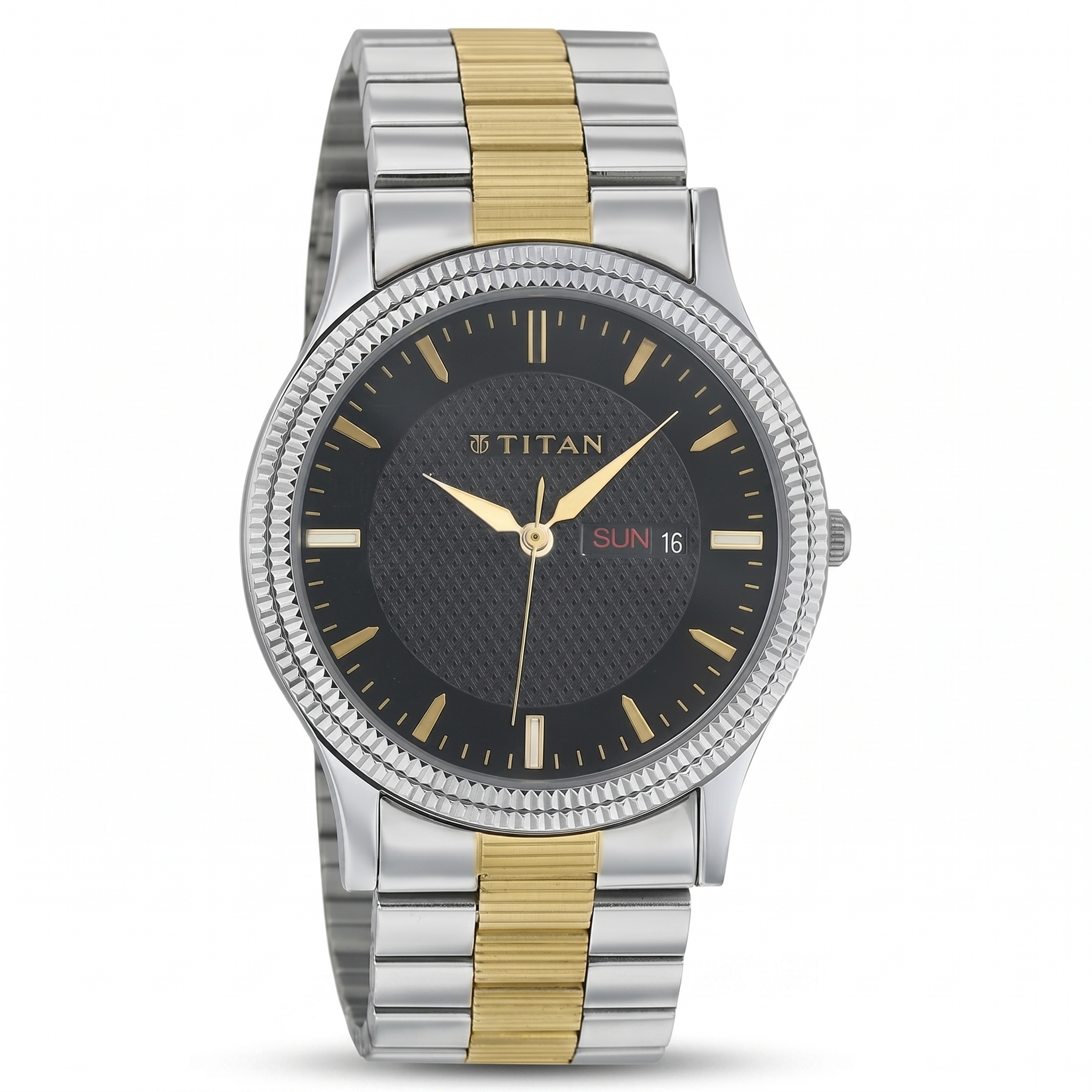 Titan 1650BM02 | Titan Quartz Analog with Day and Date Black Dial Stainless Steel Strap Watch for Men