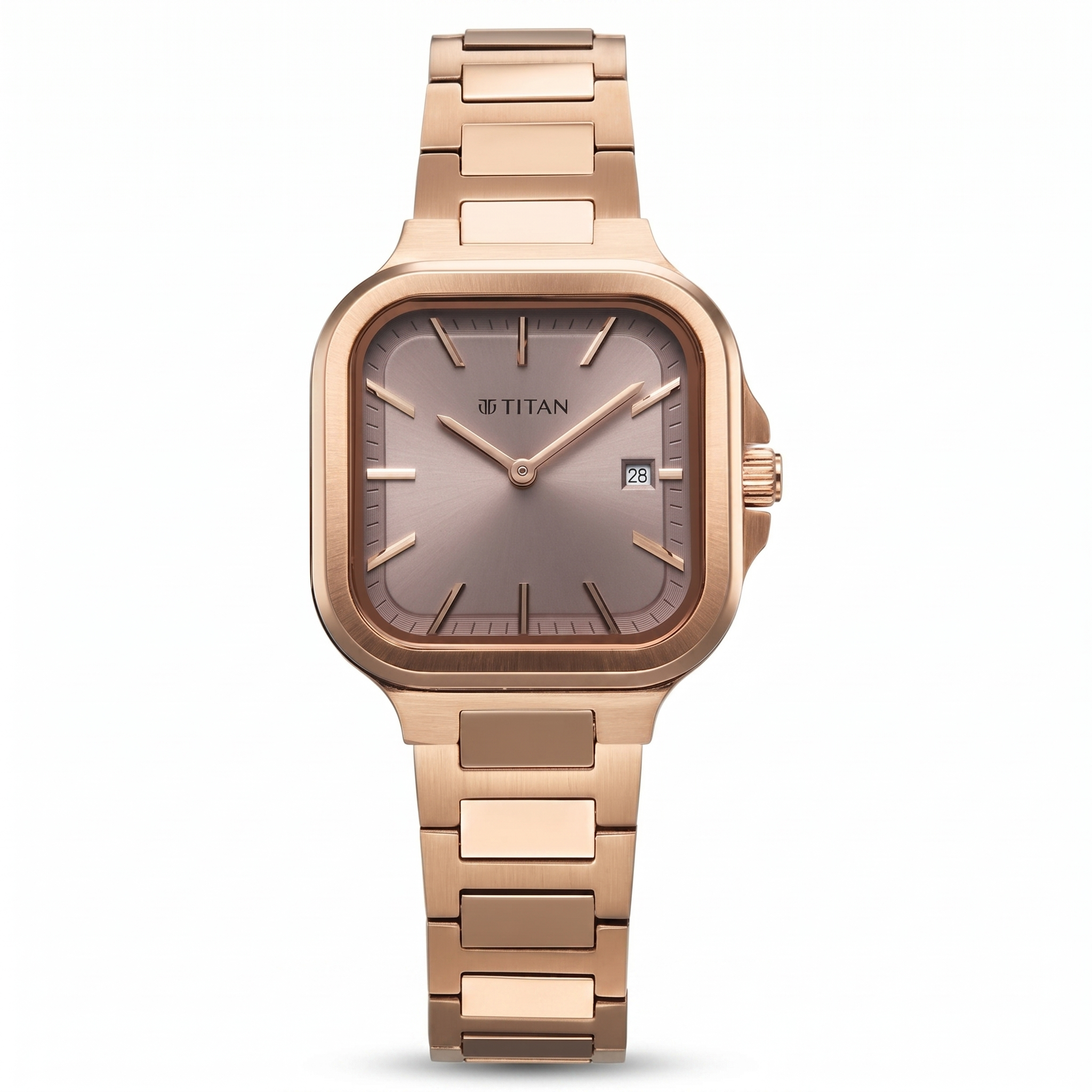 Titan 95291WM01 | Titan Slim Square Quartz Analog with Date Lavender Dial With Rose Gold Color Stainless Steel Strap Watch For Women