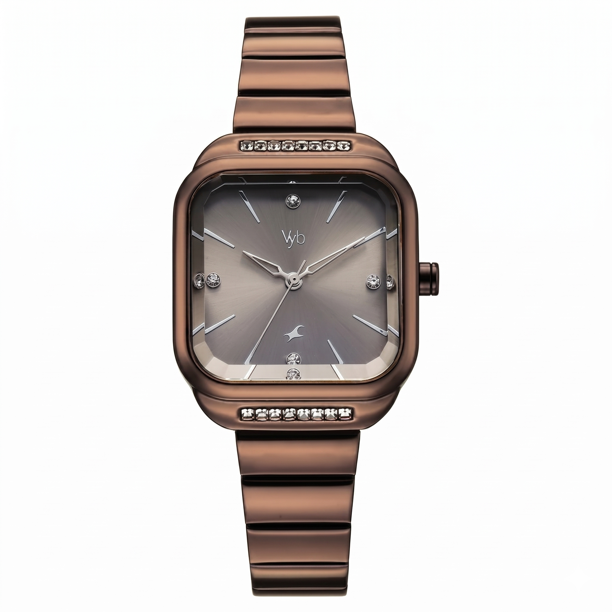Fastrack FV60124QM01 | Vyb Seeker By Fastrack Quartz Analog Grey Dial Brown Stainless Steel Strap Watch For Girls