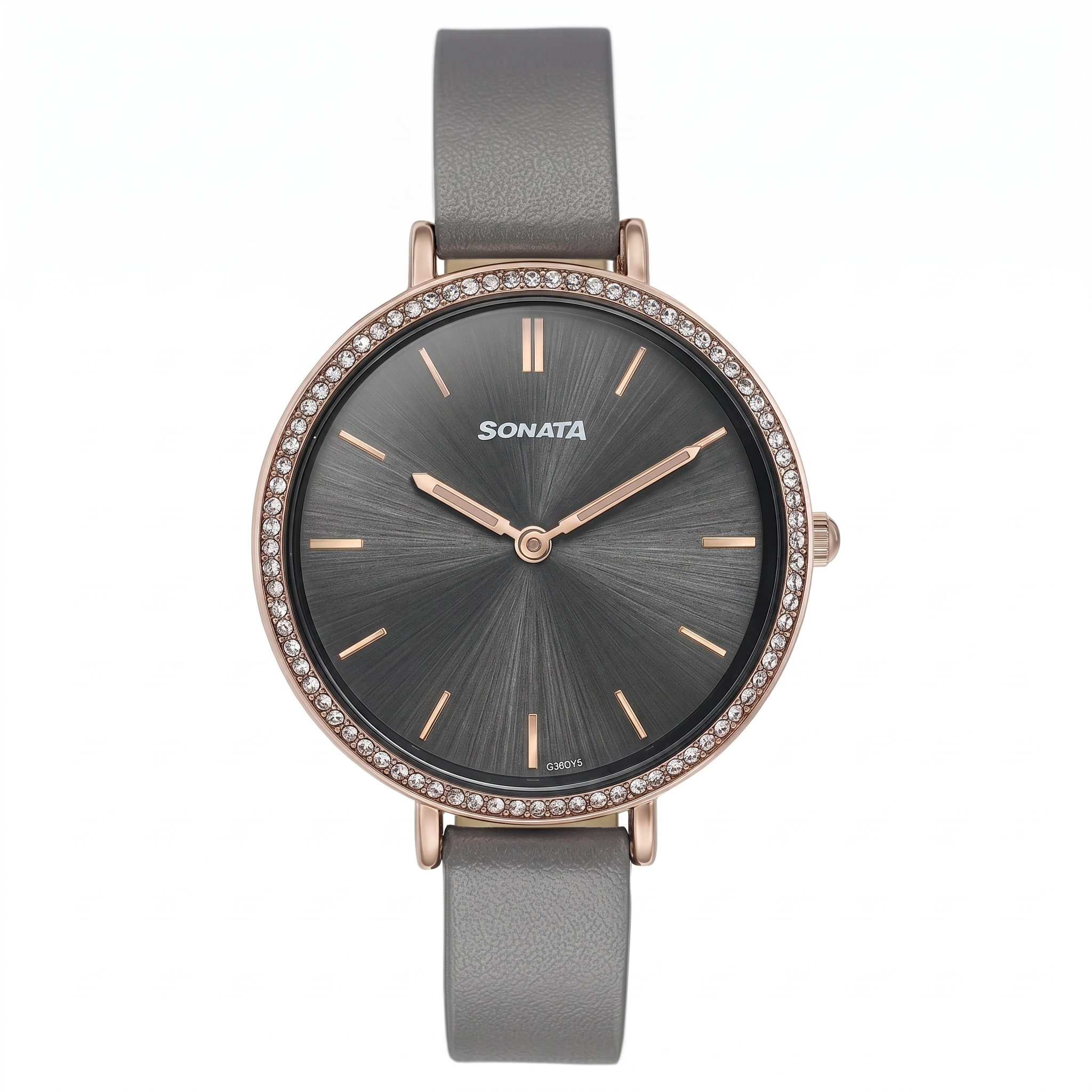 Sonata 87070WL01 | Sonata Quartz Analog Grey Dial Grey Leather Strap Watch For Women