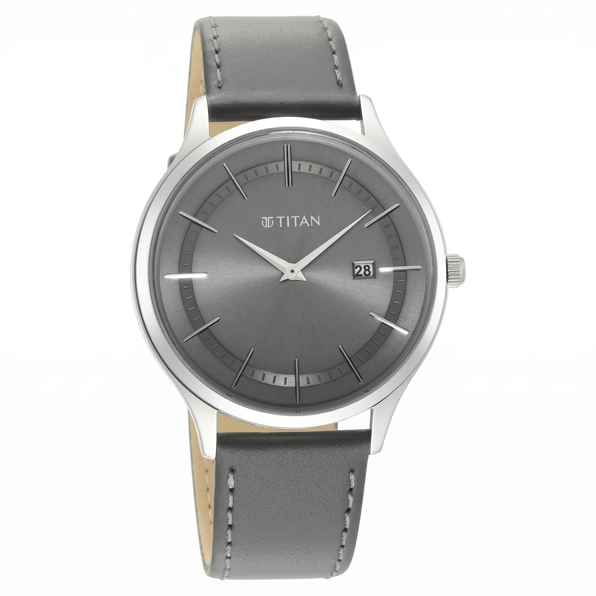 Titan 90142SL01 | Titan Classique Slimline Grey Dial Analog with Date Leather Strap Watch for Men