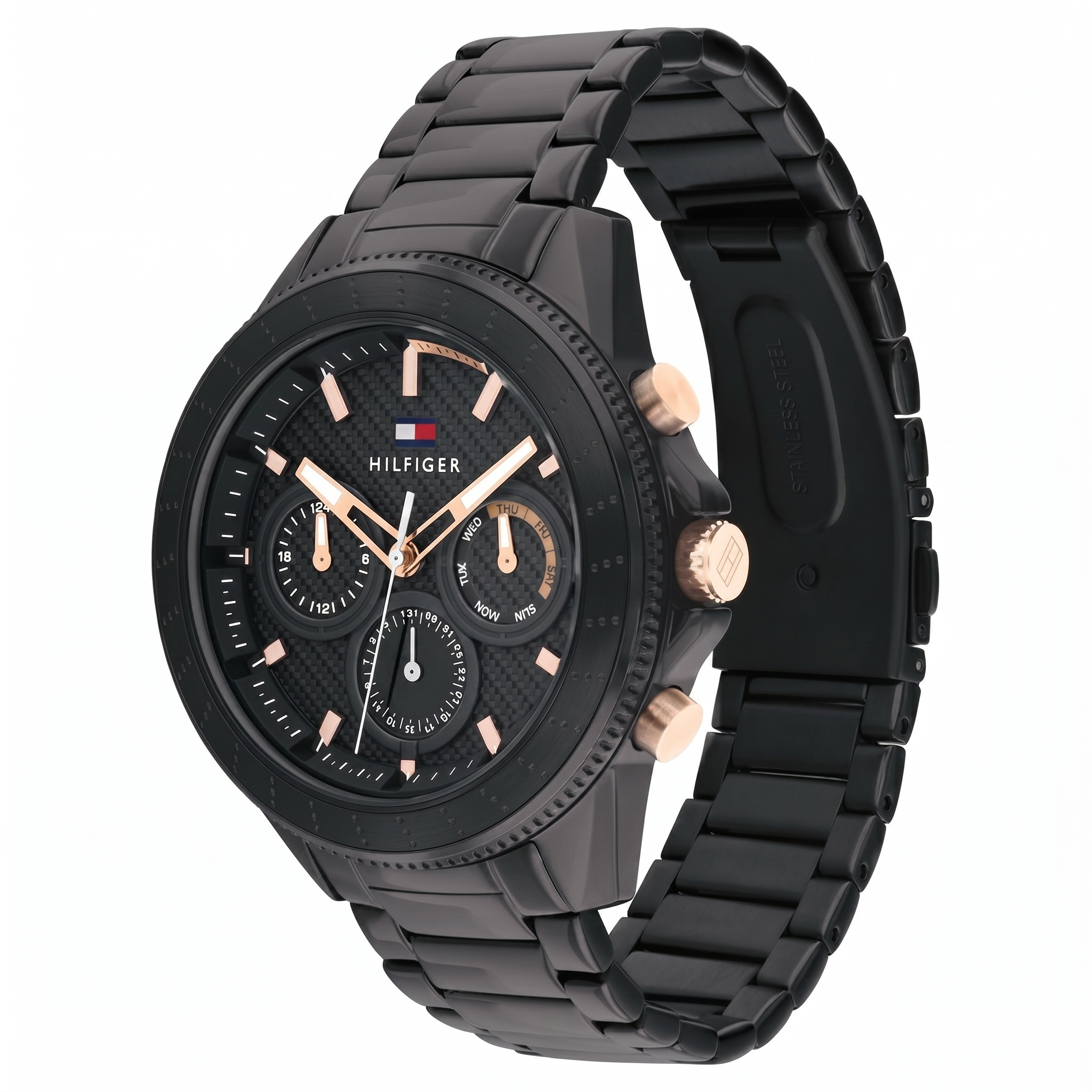 Tommy Hilfiger NETH1791858 | Tommy Hilfiger Quartz Multifunction Black Dial Stainless Steel Strap Watch for Men