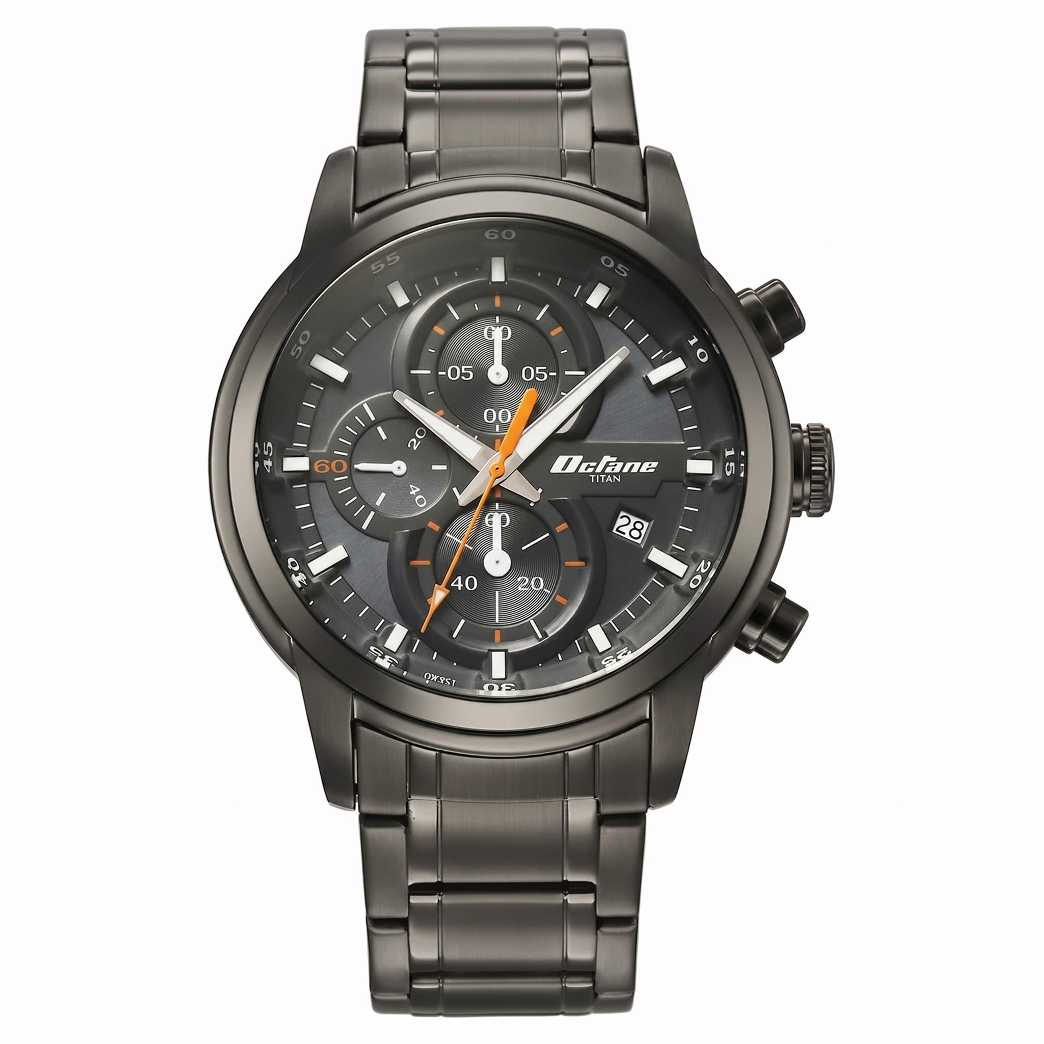Titan 90086QM01 | Titan Octane Primal Quartz Chronograph Grey Dial Grey Stainless Steel Strap Watch For Men