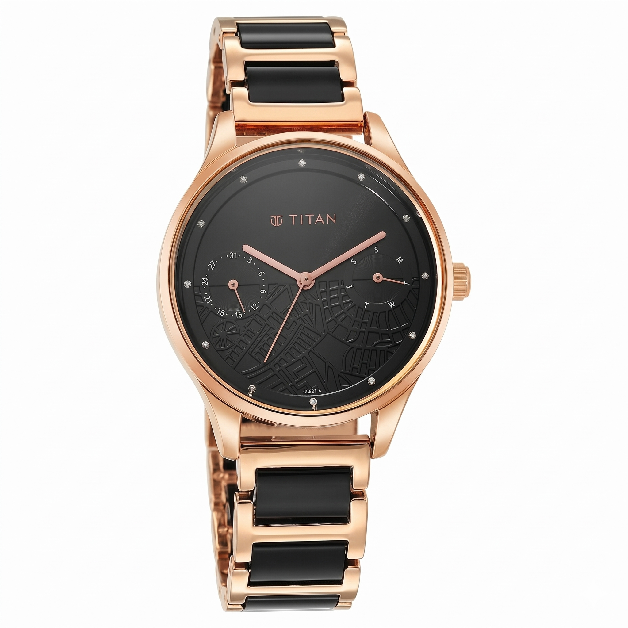 Titan 2670WD01 | Titan Purple Acetate Black Dial Analog with Day and Date Metal and Acetate Strap Watch for Women