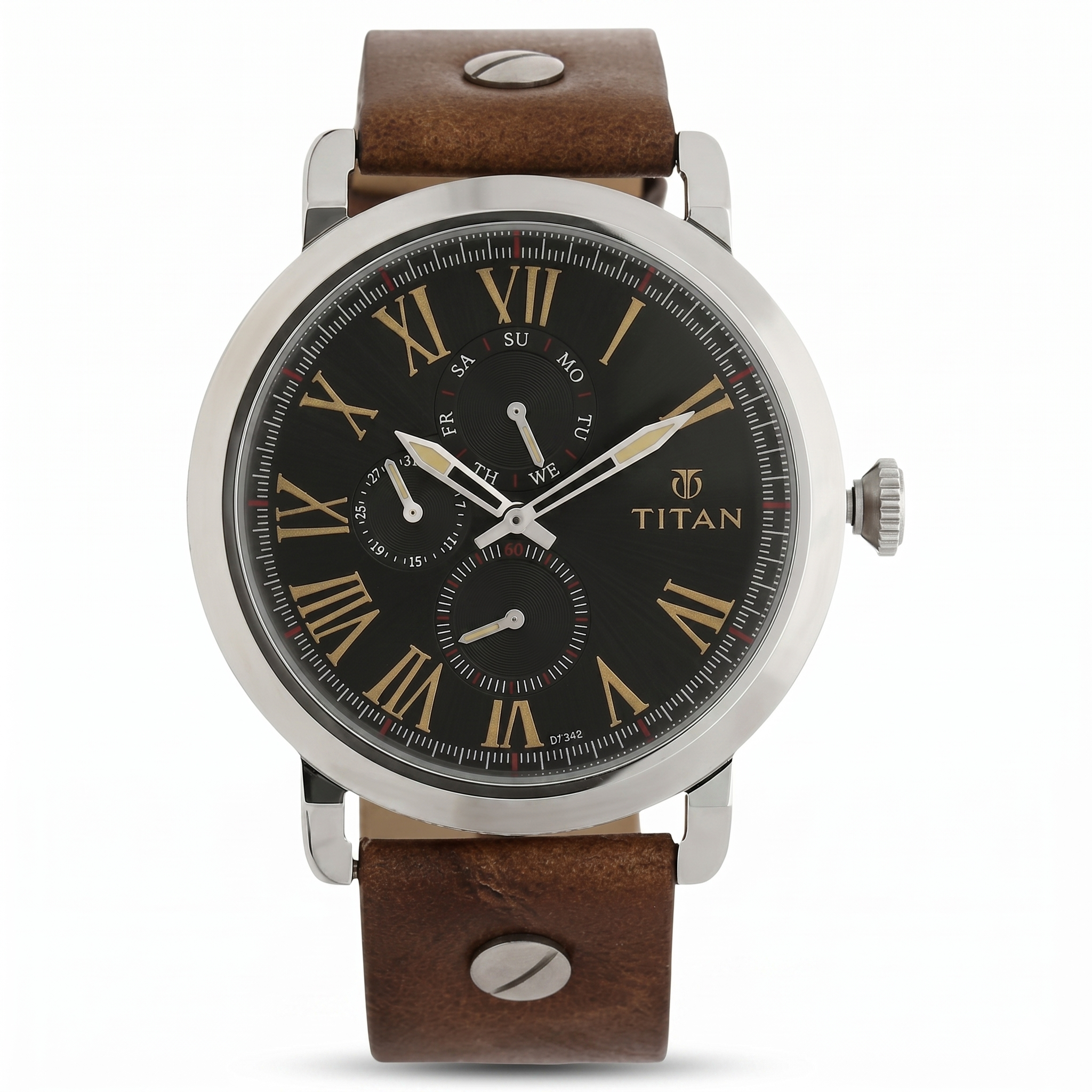 Titan 90049SL03J | Titan Quartz Multifunction Black Dial Leather Strap Watch for Men
