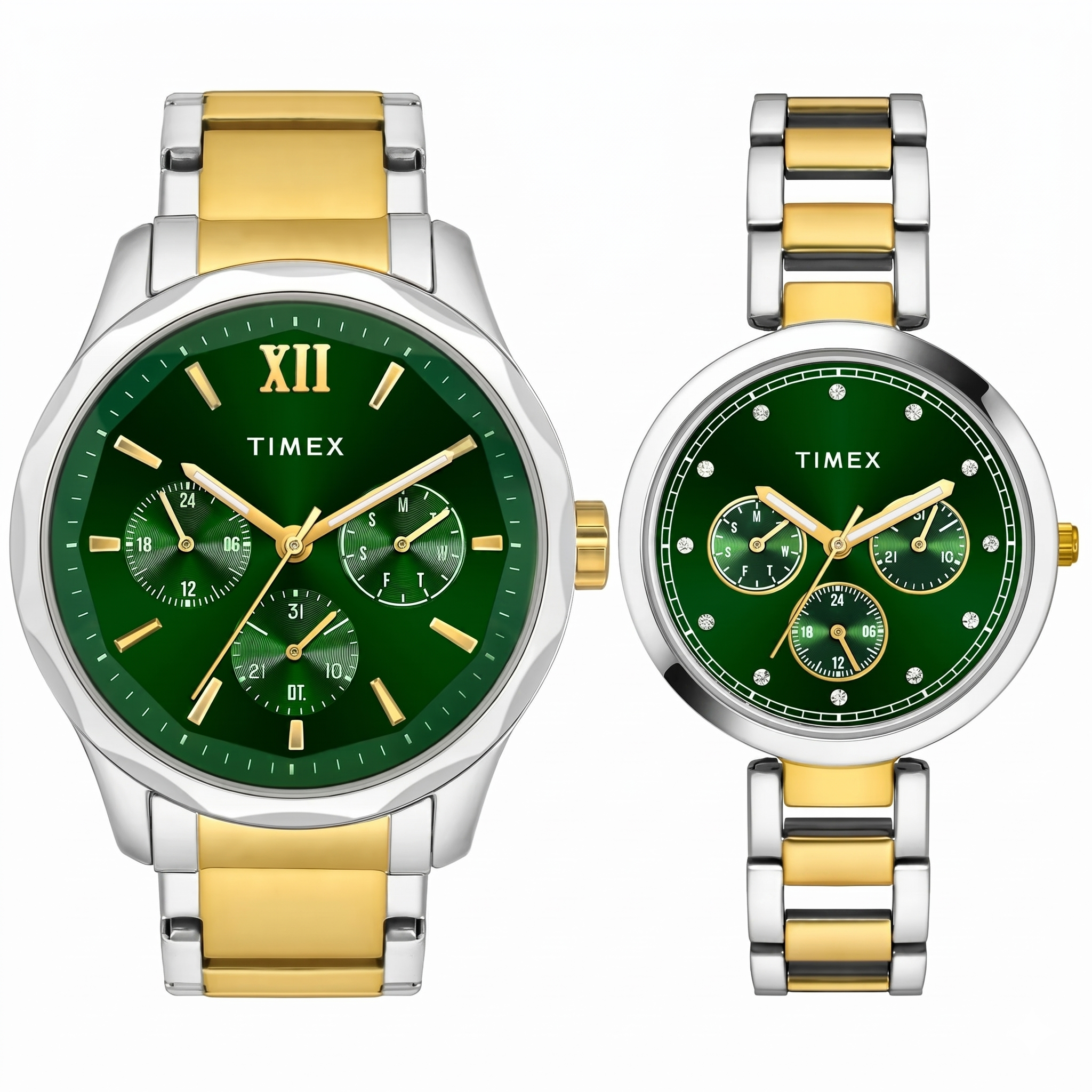 Timex TW00PR278 | Timex Empera Pairs Green Dial Round Case Multifunction Function Watch