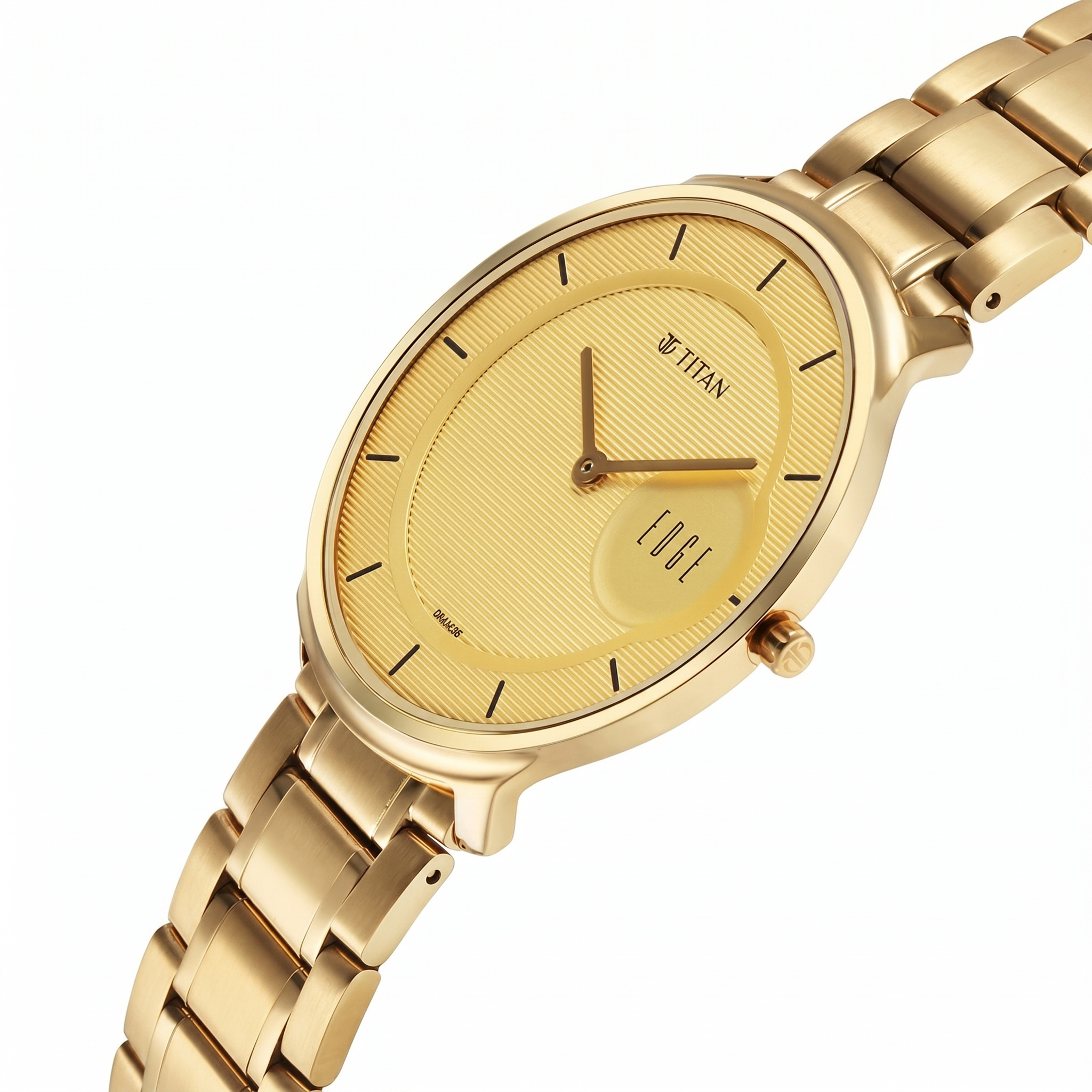 Titan 1843YM02 | Titan Edge Metal Golden Dial Stainless Steel Strap Watch for Men