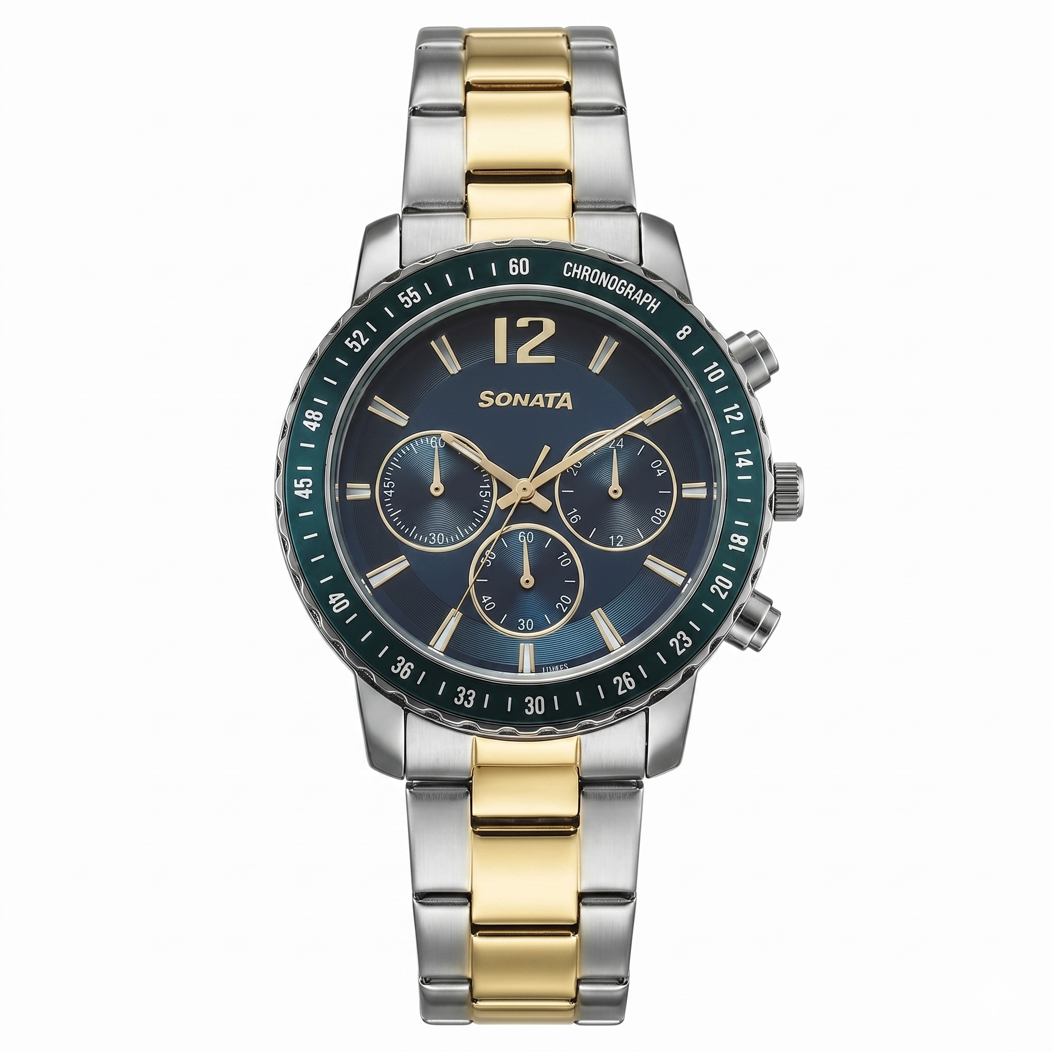 Sonata 77188KM01 | Sonata Chronos Quartz Analog with Date Blue Dial Two Toned Colour Stainless Steel Strap Watch For Men