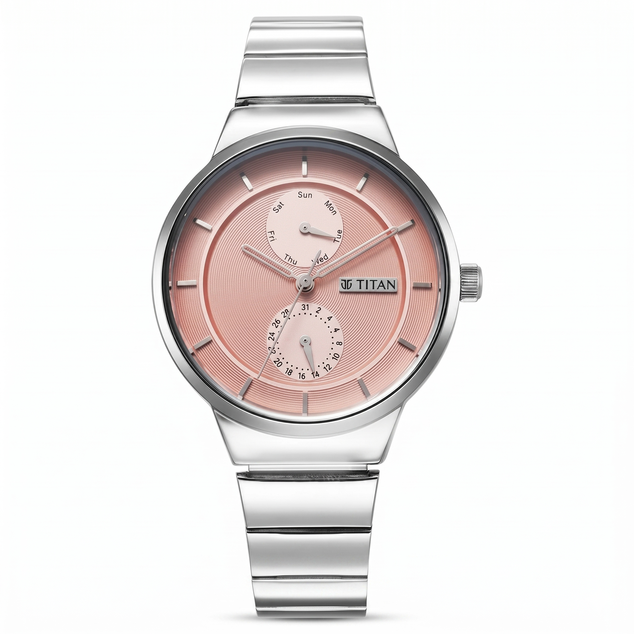 Titan 2761SM02 | Titan Neo Multifunction Pink Dial Silver Color Stainless Steel Strap Watch For Women