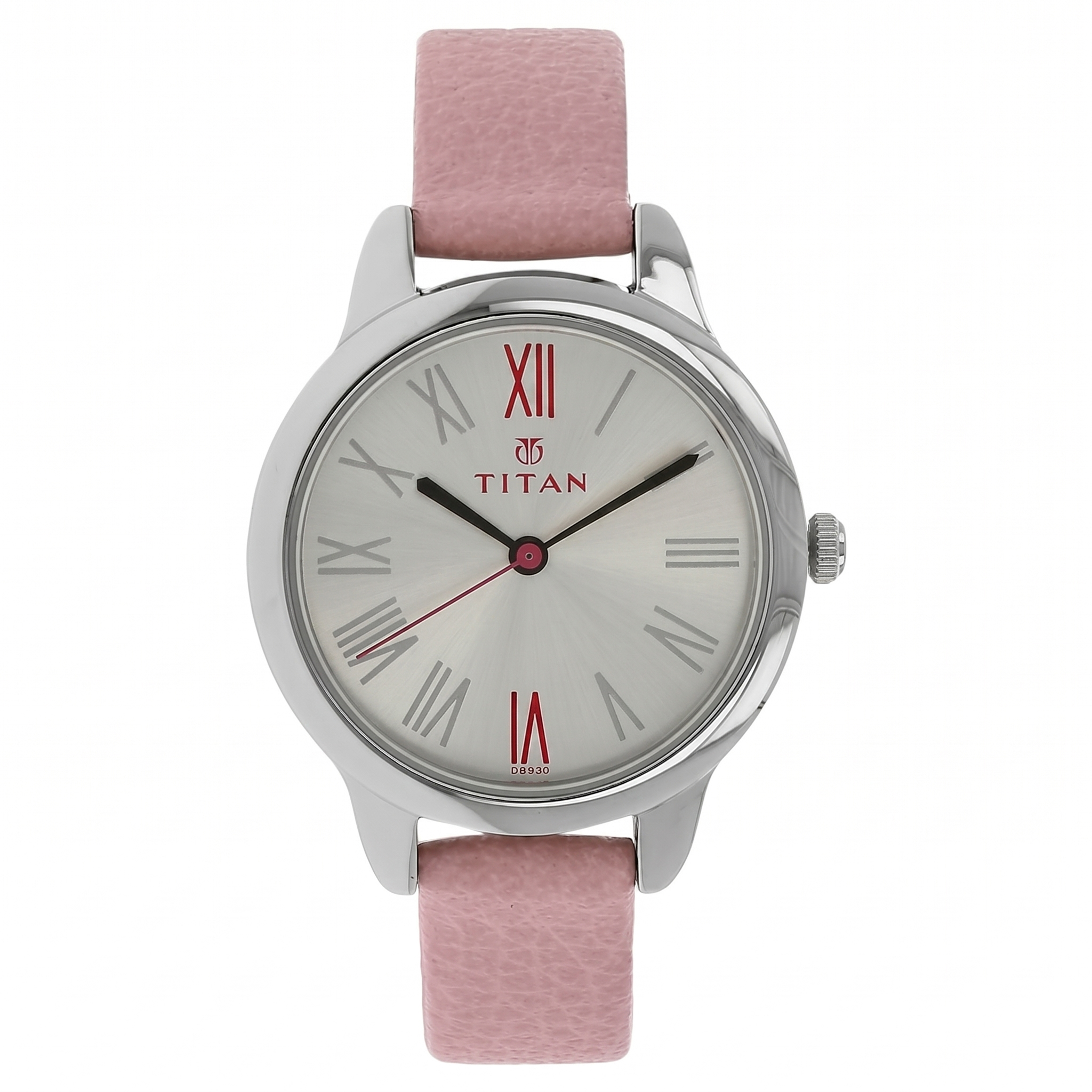 Titan 2481SL01 | Titan Quartz Analog Silver Dial Pink Leather Strap Watch For Women
