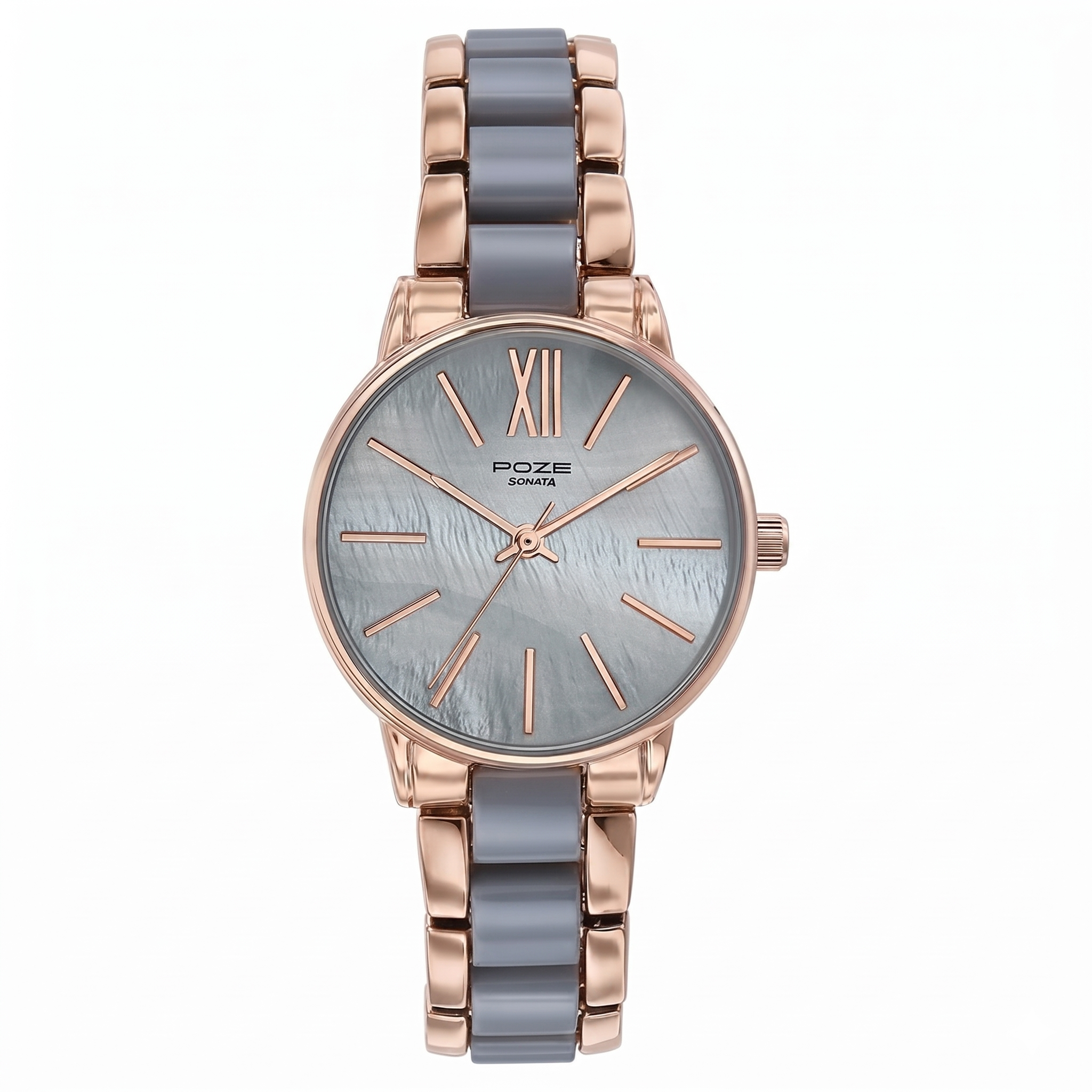 Sonata SP80051KM03W | Sonata Poze Quartz Analog Grey Dial Metal Strap Watch For Women