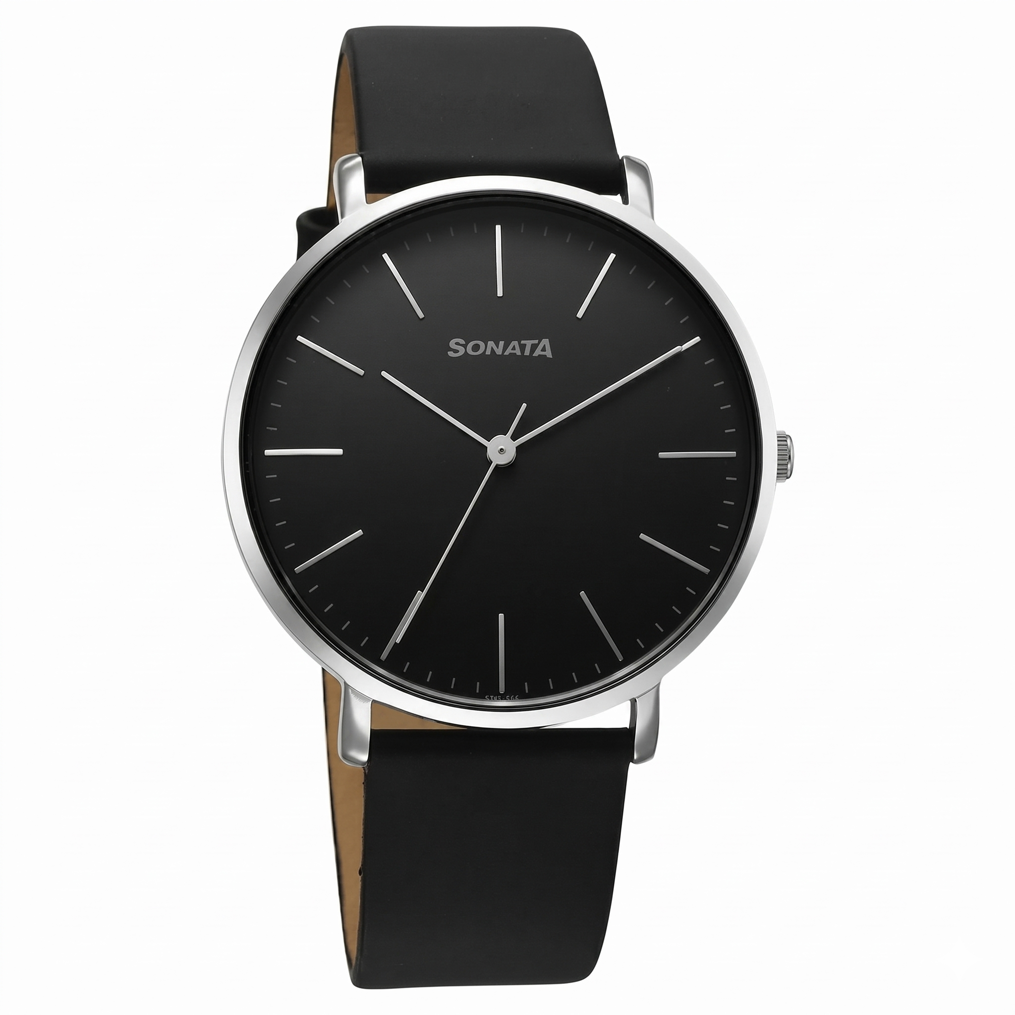 Sonata 77150SL02 | Sonata Ascent Quartz Analog Black Dial Leather Strap Watch For Men