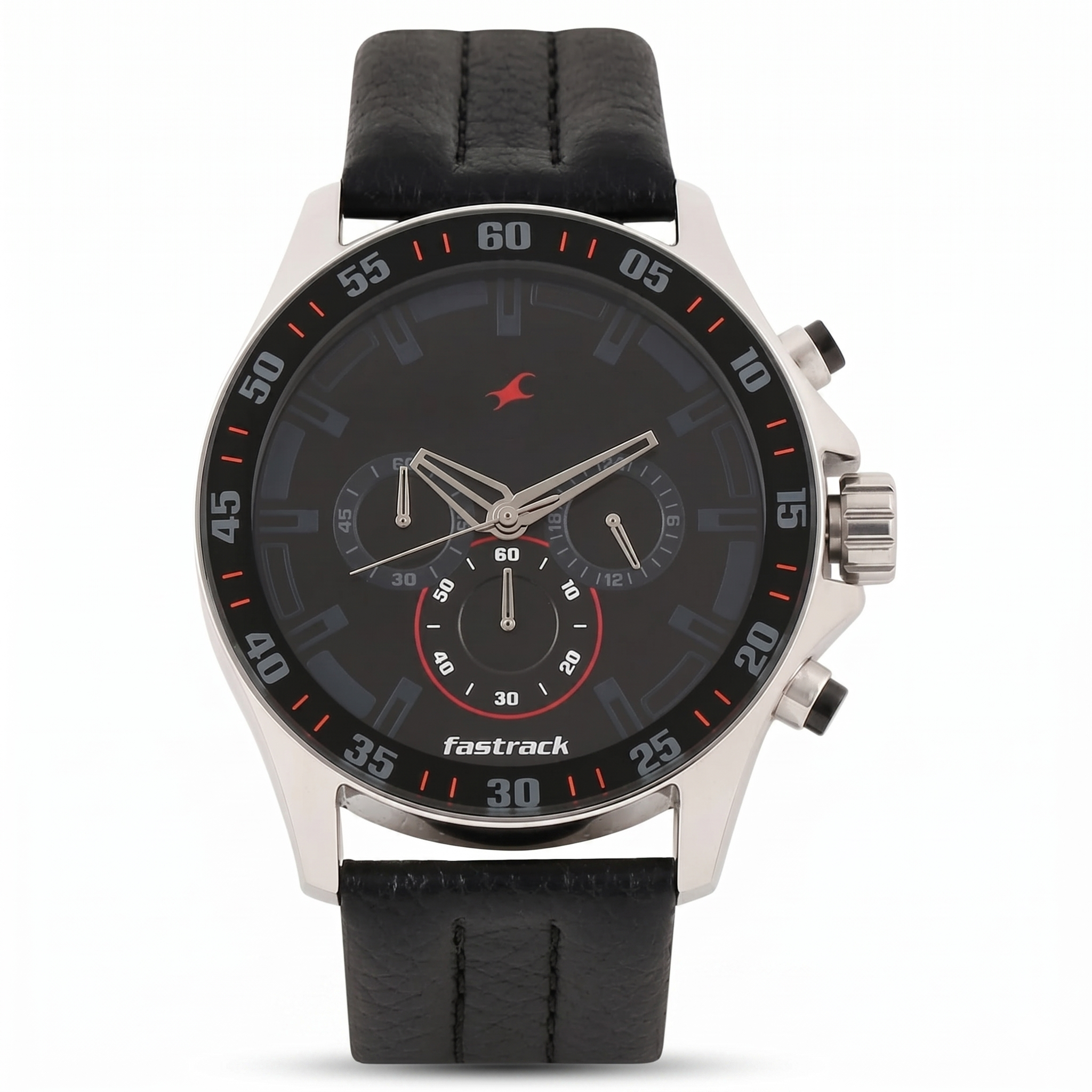 Fastrack 3072SL06 | Fastrack Big Time Quartz Chronograph Black Dial Leather Strap Watch for Guys