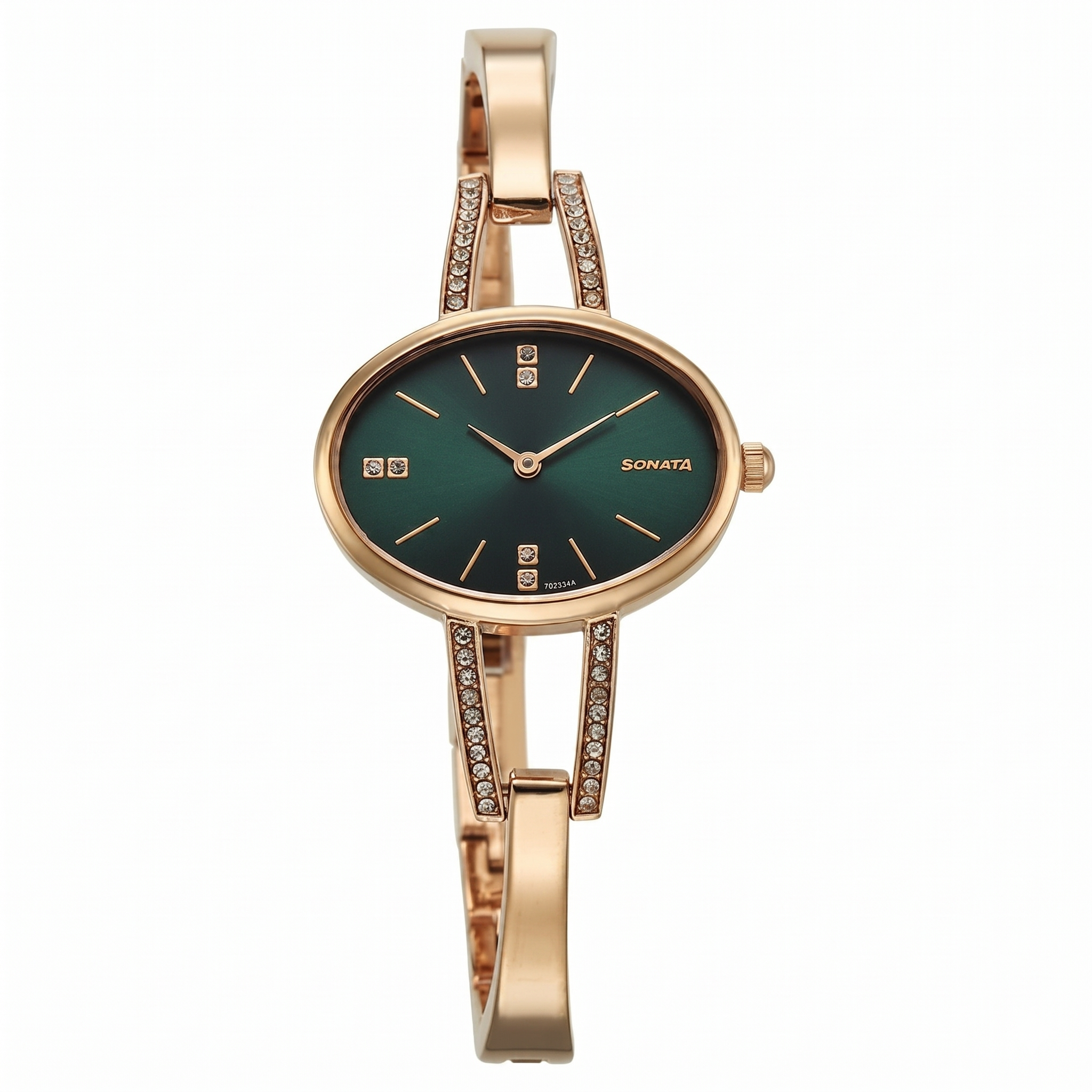 Sonata 87099WM01 | Sonata Aura Quartz Analog Green Dial Rose Gold Stainless Steel Strap Watch For Women
