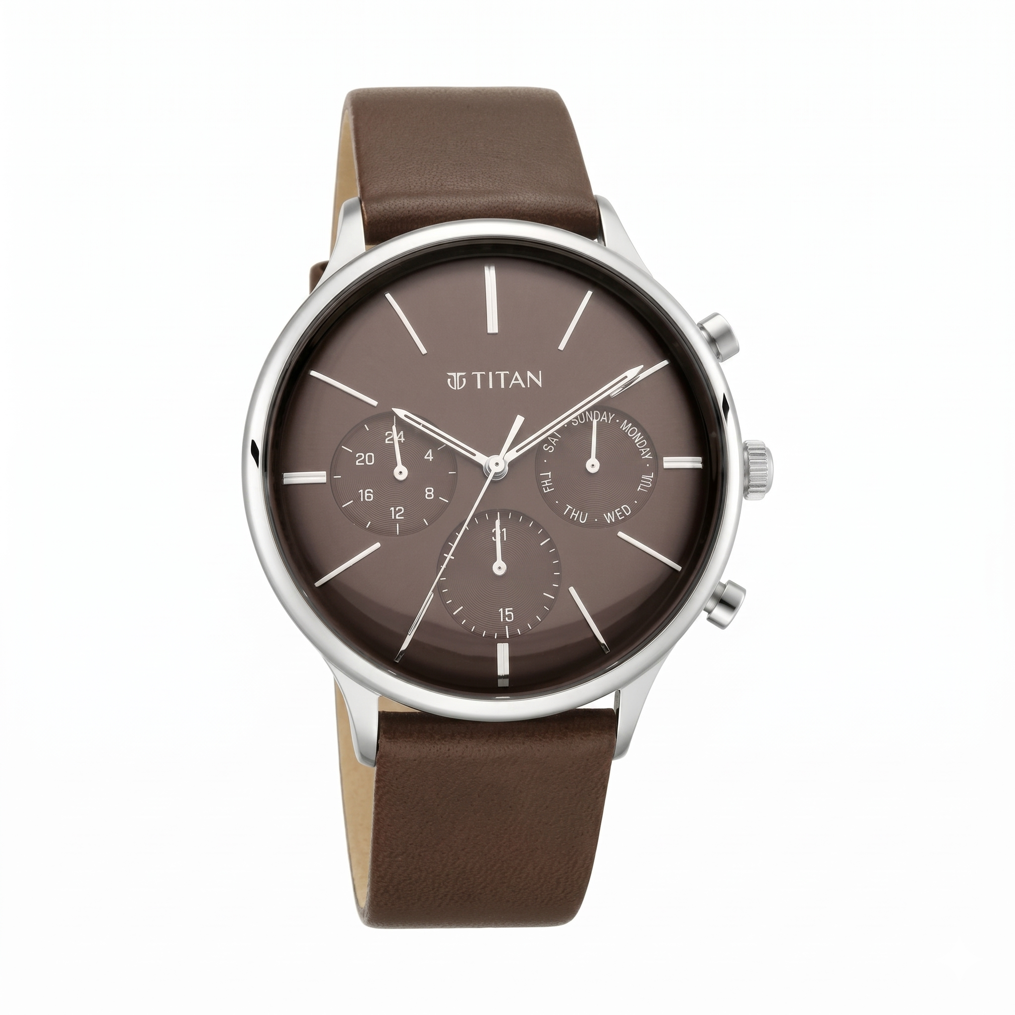 Titan 90134SL02 | Titan Quartz Multifunction Brown Dial Leather Strap Watch for Men