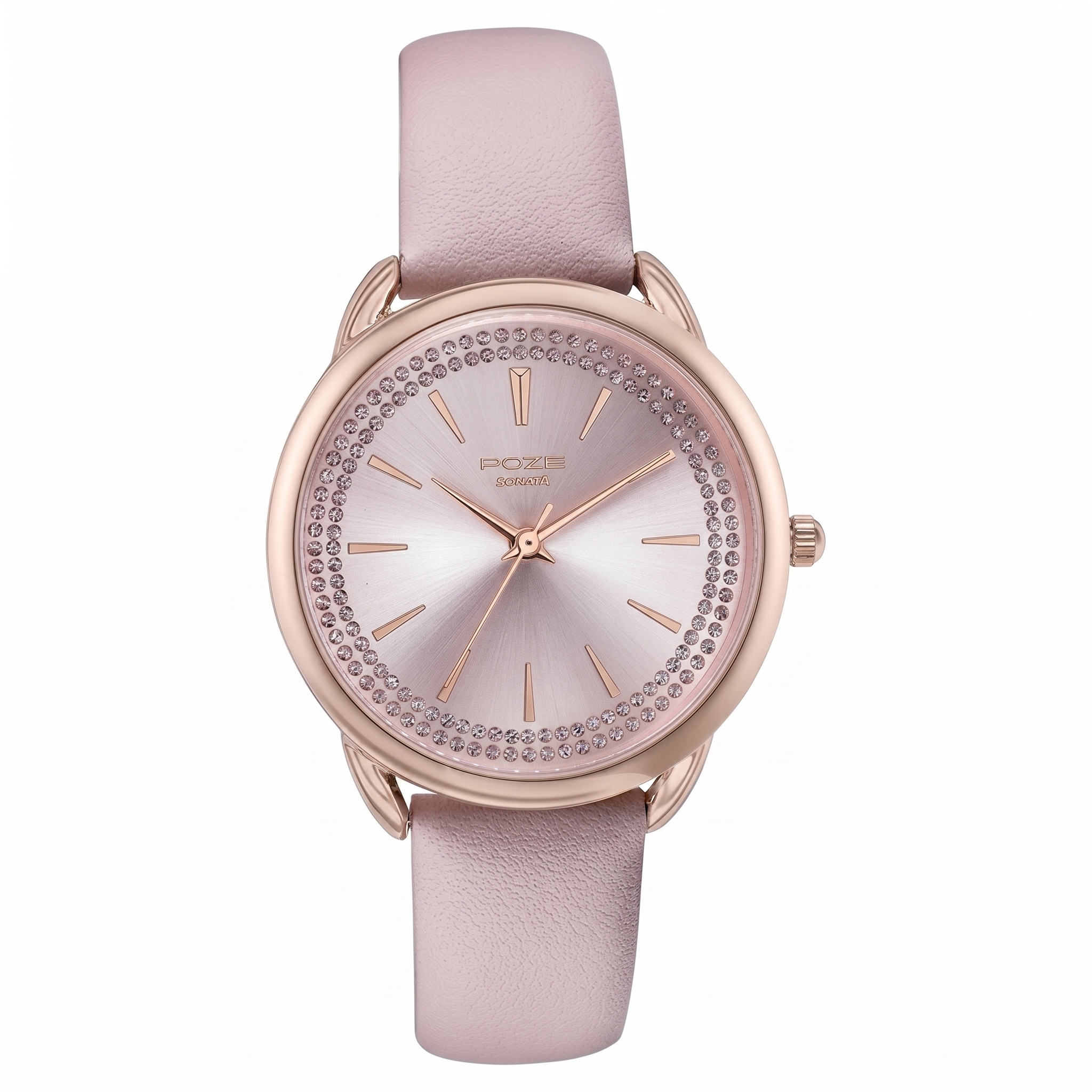 Sonata SP80104WL01 | Sonata Poze Quartz Analog Pink Dial Leather Strap Watch For Women