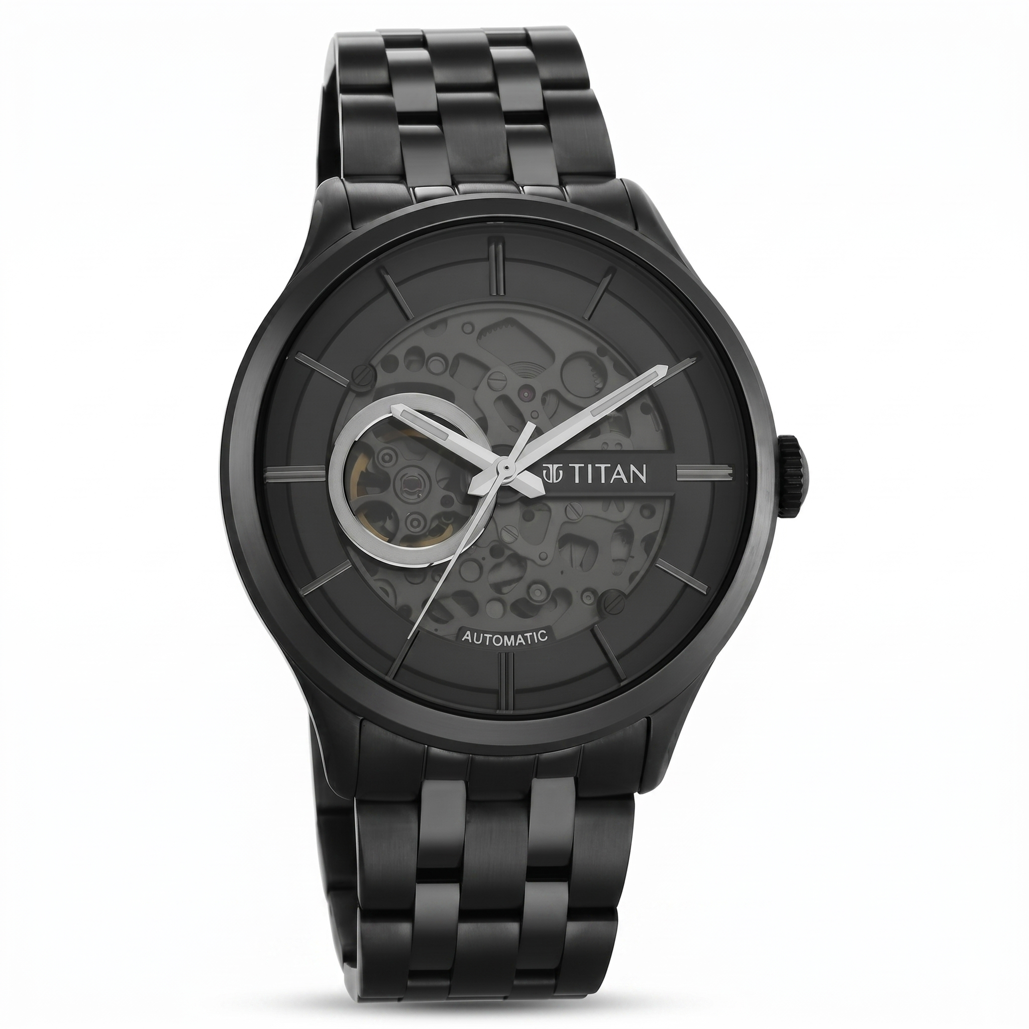 Titan 90140QM02 | Titan Metal Mechanicals Black Dial Black Stainless Steel Strap Watch for Men