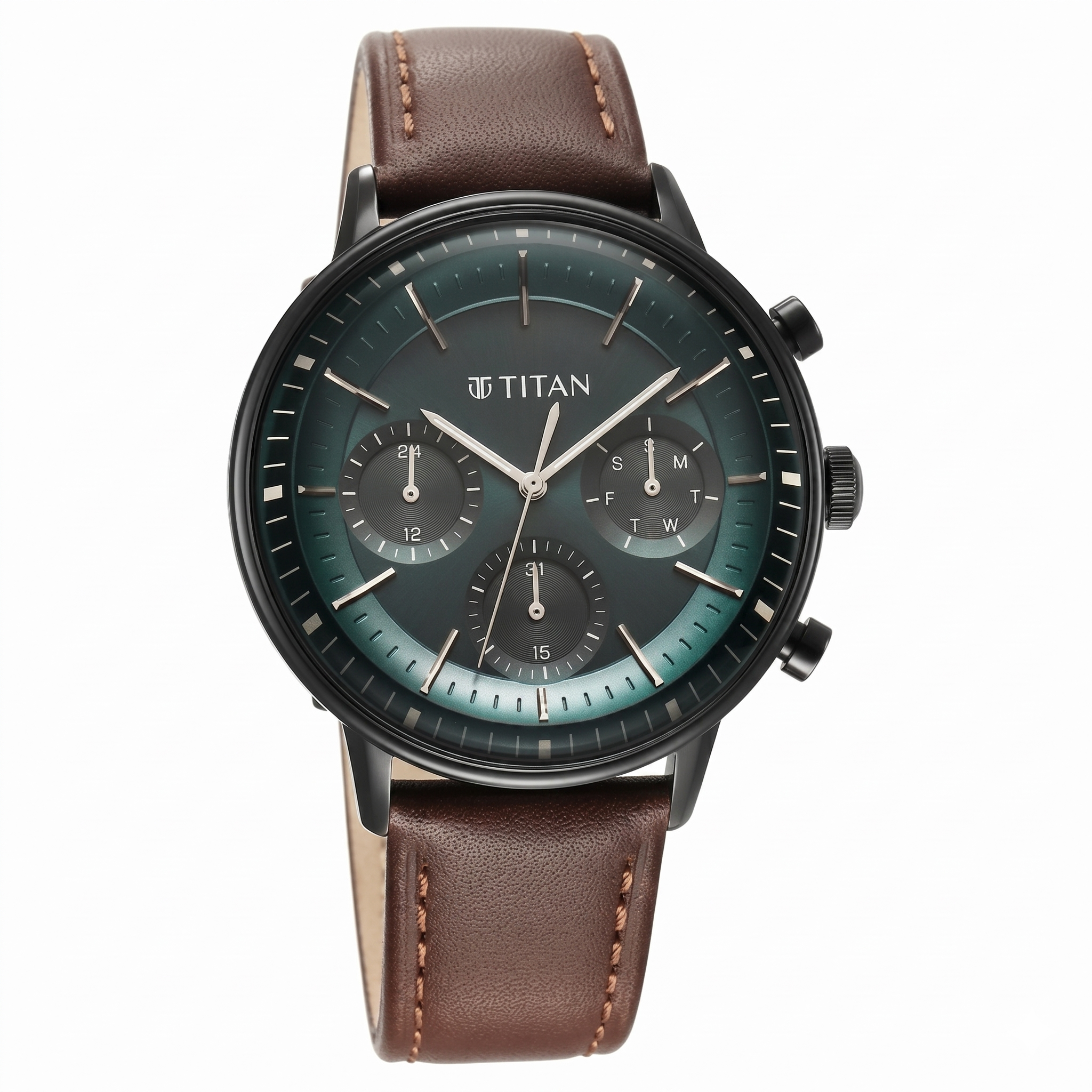 Titan 90171NL01 | Titan Light Leathers Quartz Multifunction Black Dial Leather Strap Watch for Men
