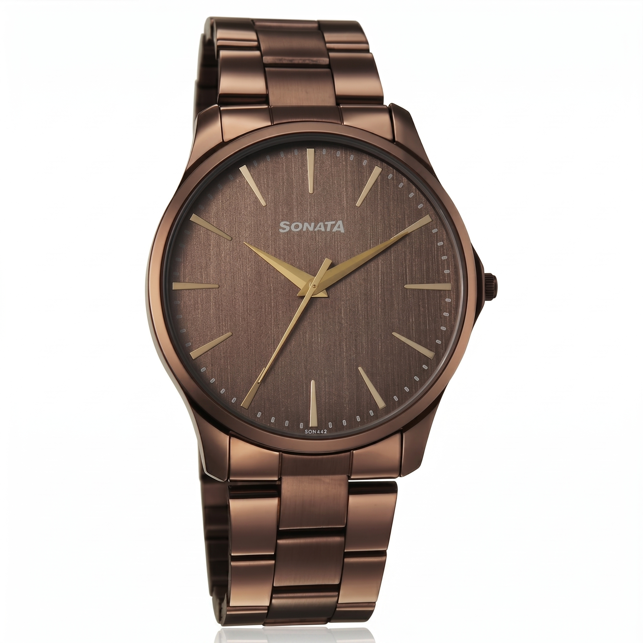 Sonata 77163QM01 | Sonata Traditional Essentials Quartz Analog Brown Dial Brown Metal Strap Watch For Men