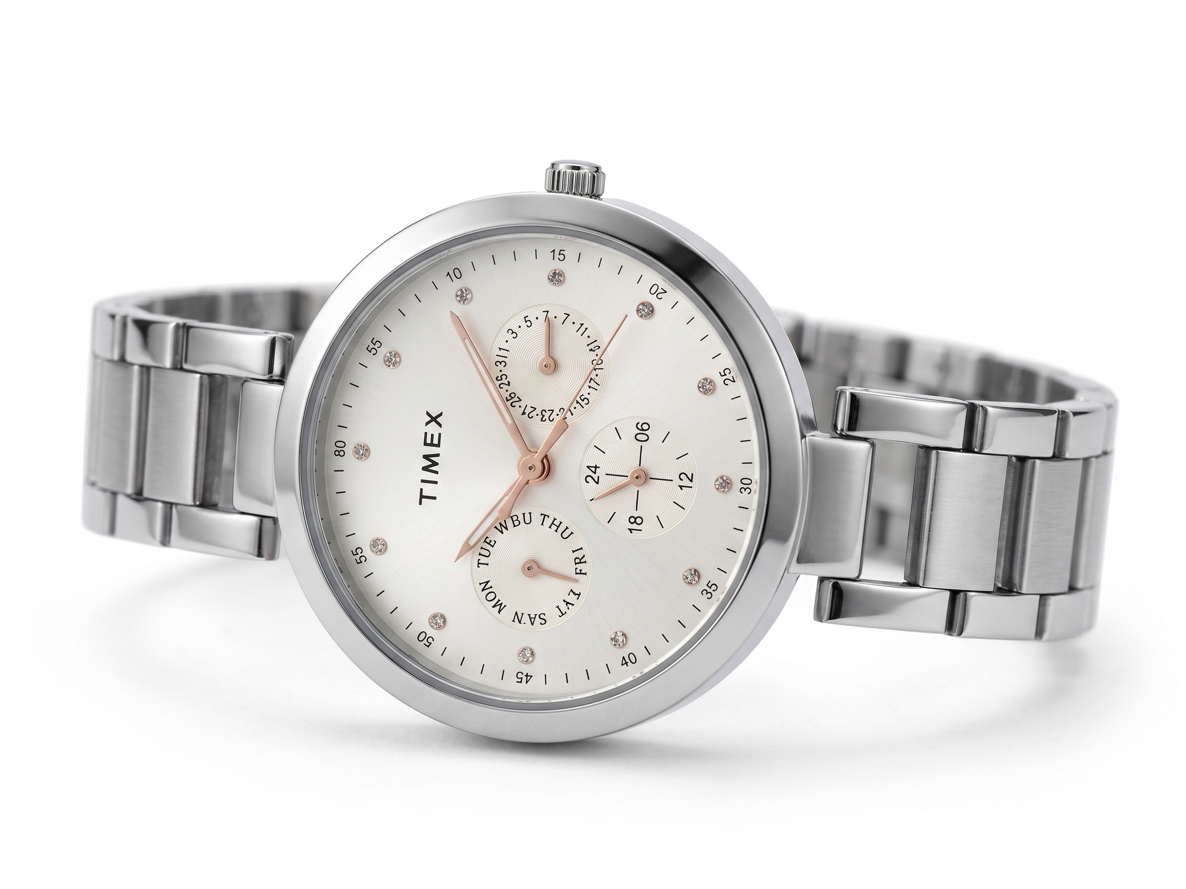 Timex TW000X204 | TIMEX Analog Watch for Women with Silver Round Dial & Silver Stainless Steel Bracelet Band Water Resistant Women's Wrist Watches
