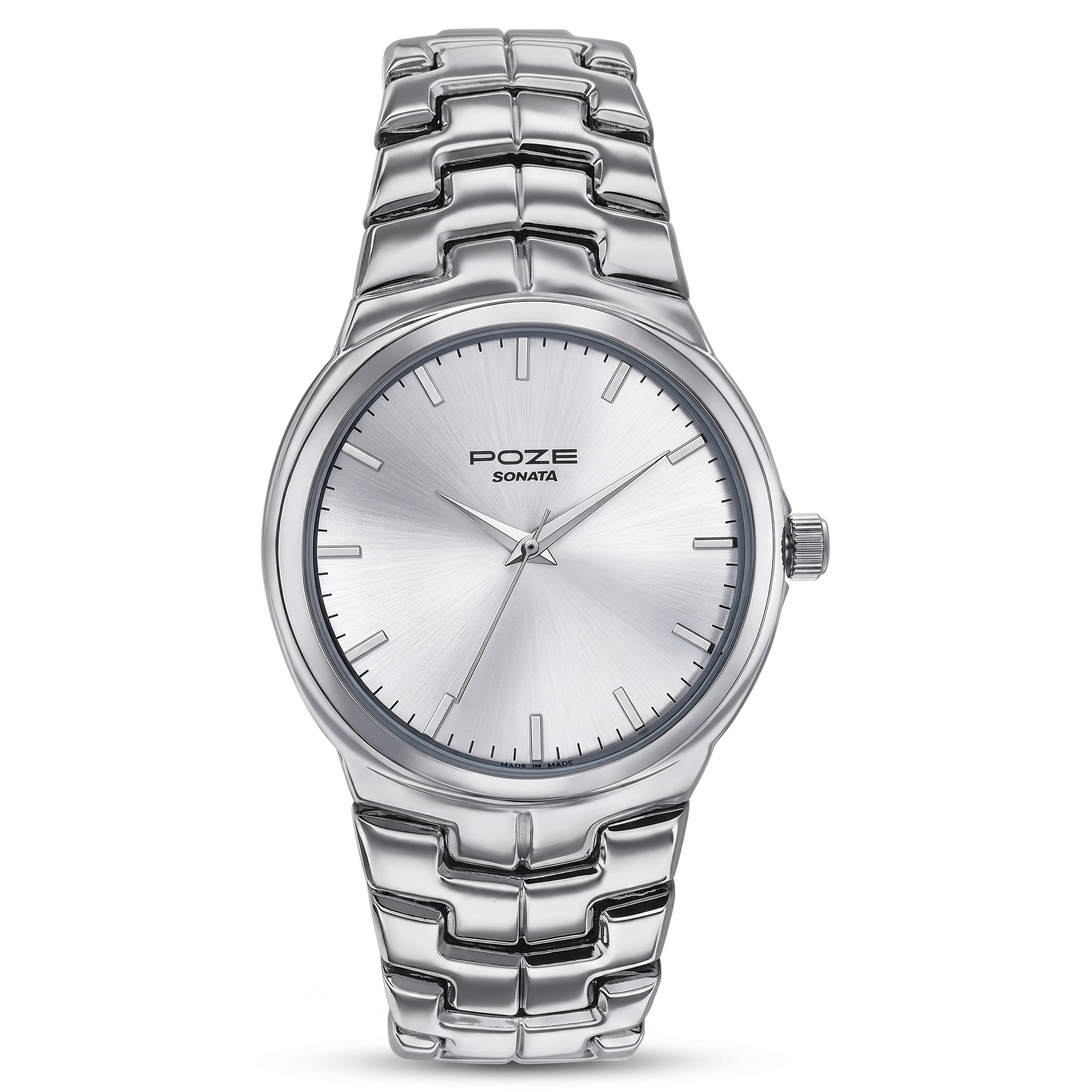 Sonata SP70051SM02W | Sonata Poze Quartz Analog Silver Dial Metal Strap Watch For Men
