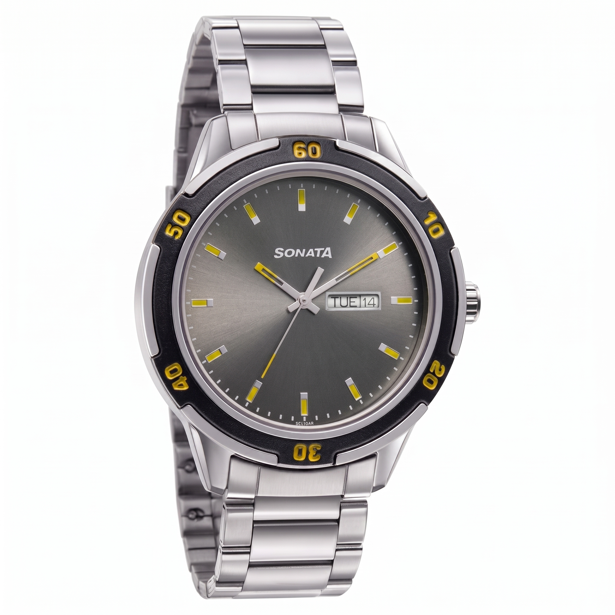 Sonata NP7138KM03 | Sonata Quartz Analog with Day and Date Grey Dial Metal Strap Watch for Men