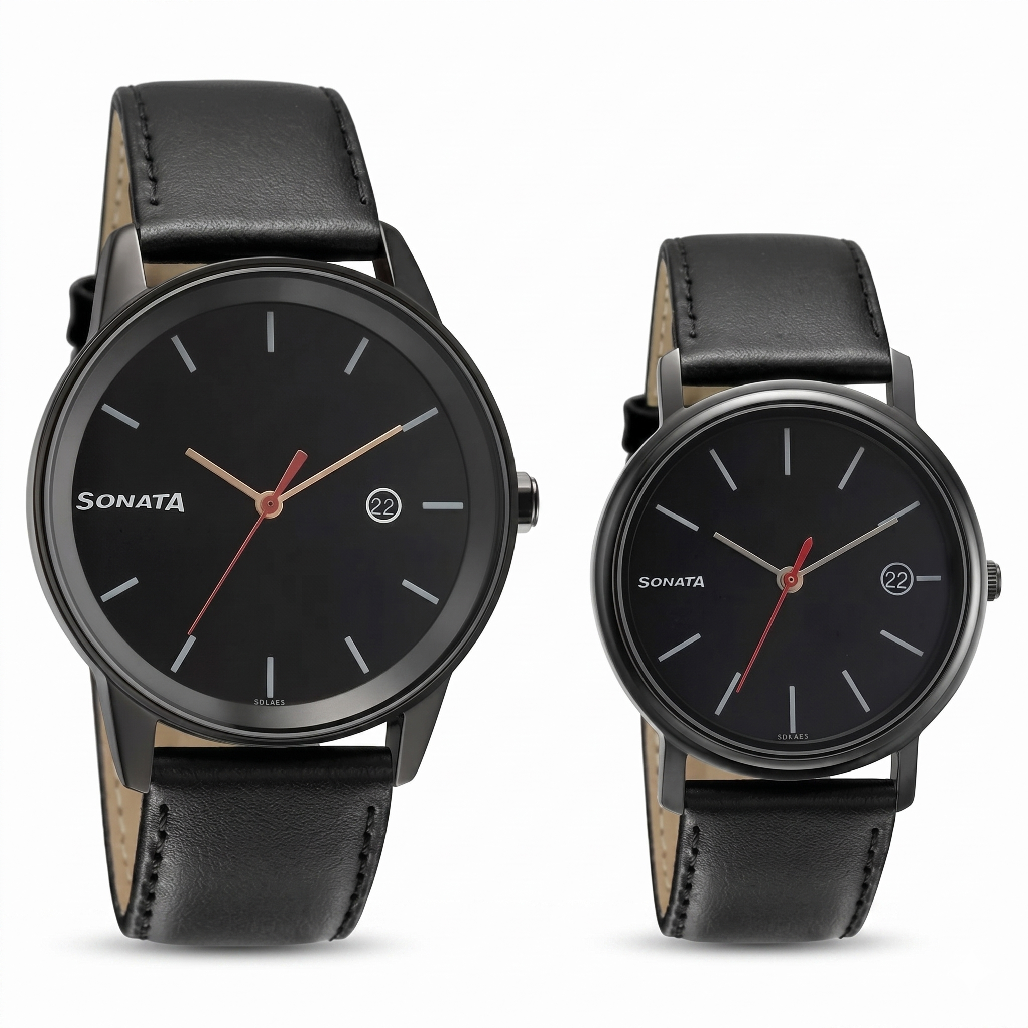 Sonata Pair 713387029NL01 | Sonata Quartz Analog with Date Black Dial Leather Strap Watch for Couple