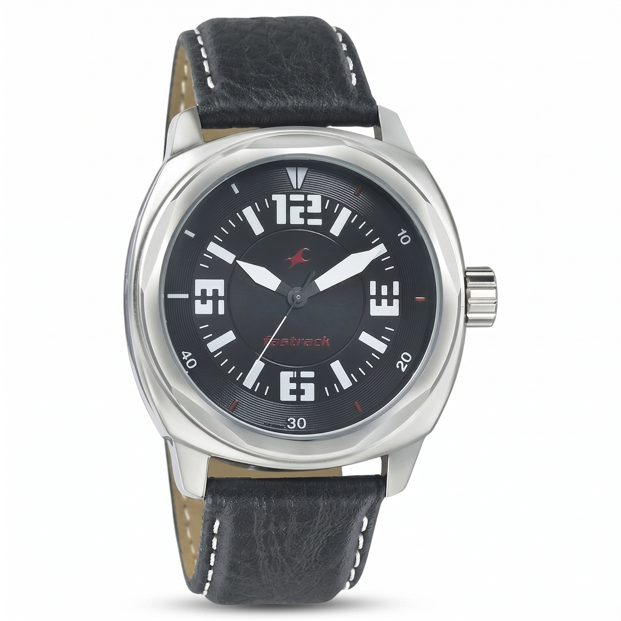 Fastrack 3076SL04 | Fastrack Quartz Analog Black Dial Leather Strap Watch for Guys