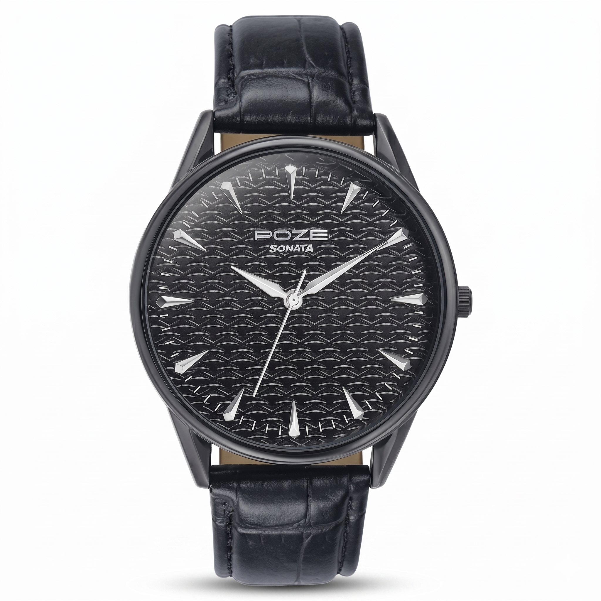 Sonata Poze SP70047NL01 | Sonata Poze Quartz Analog Black Dial Black Color Leather Strap Watch For Men