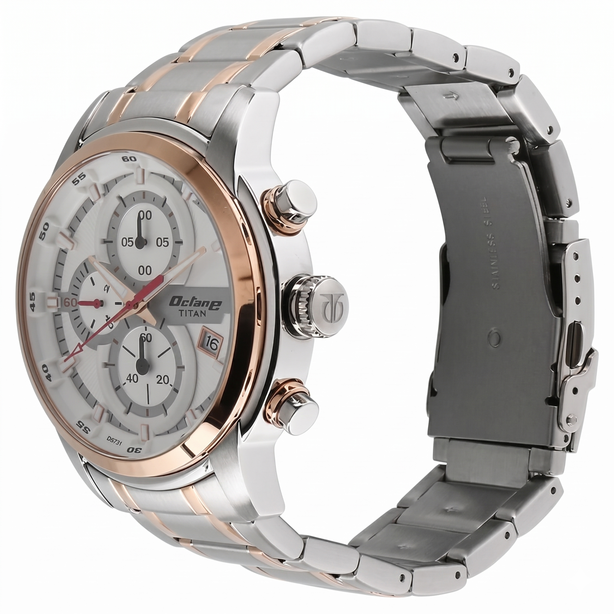 Titan 90086KM02 | Titan Octane Quartz Chronograph White Dial Stainless Steel Strap Watch for Men