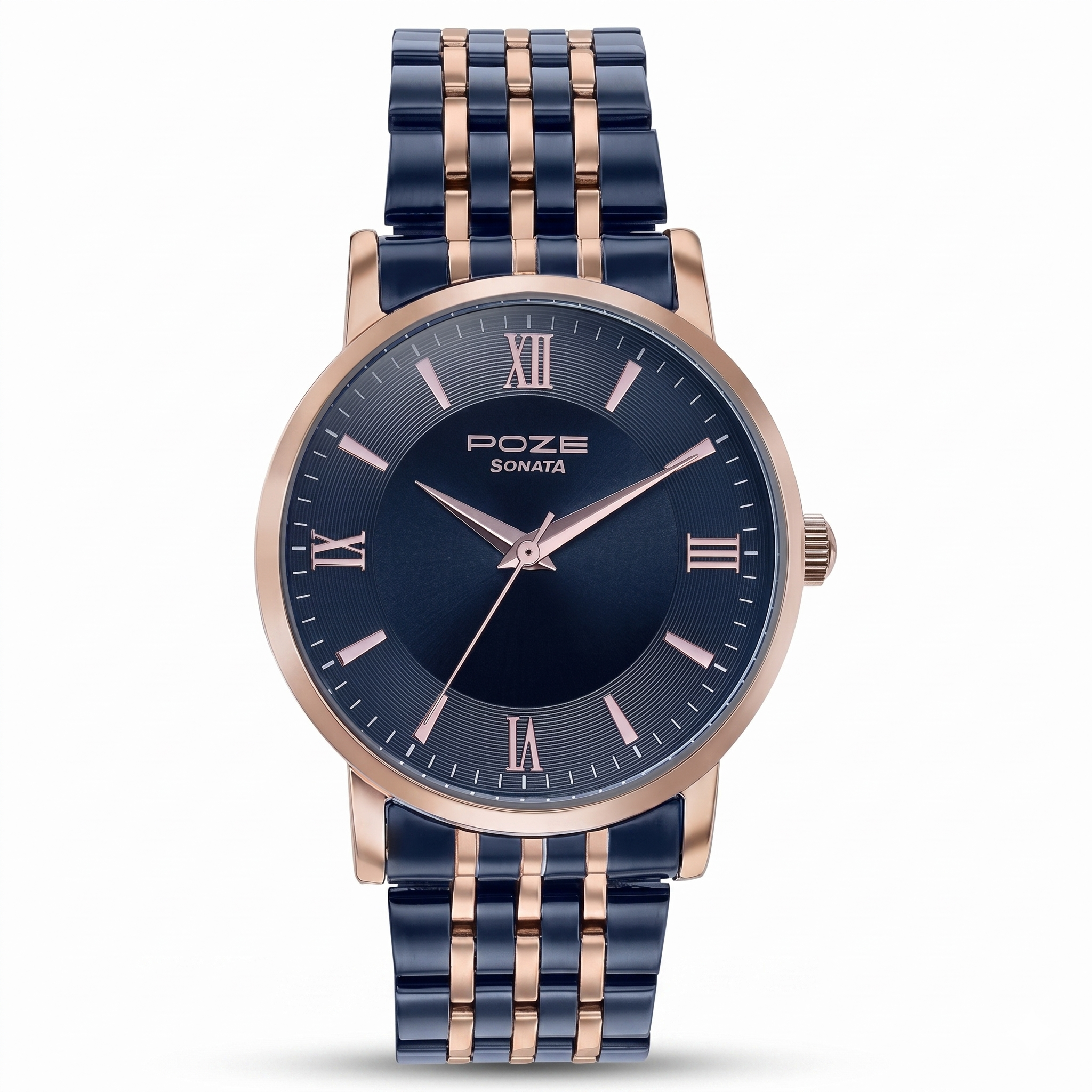 Sonata SP 70058KM02 | Sonata Poze Quartz Analog Blue Dial Metal Strap Watch For Men
