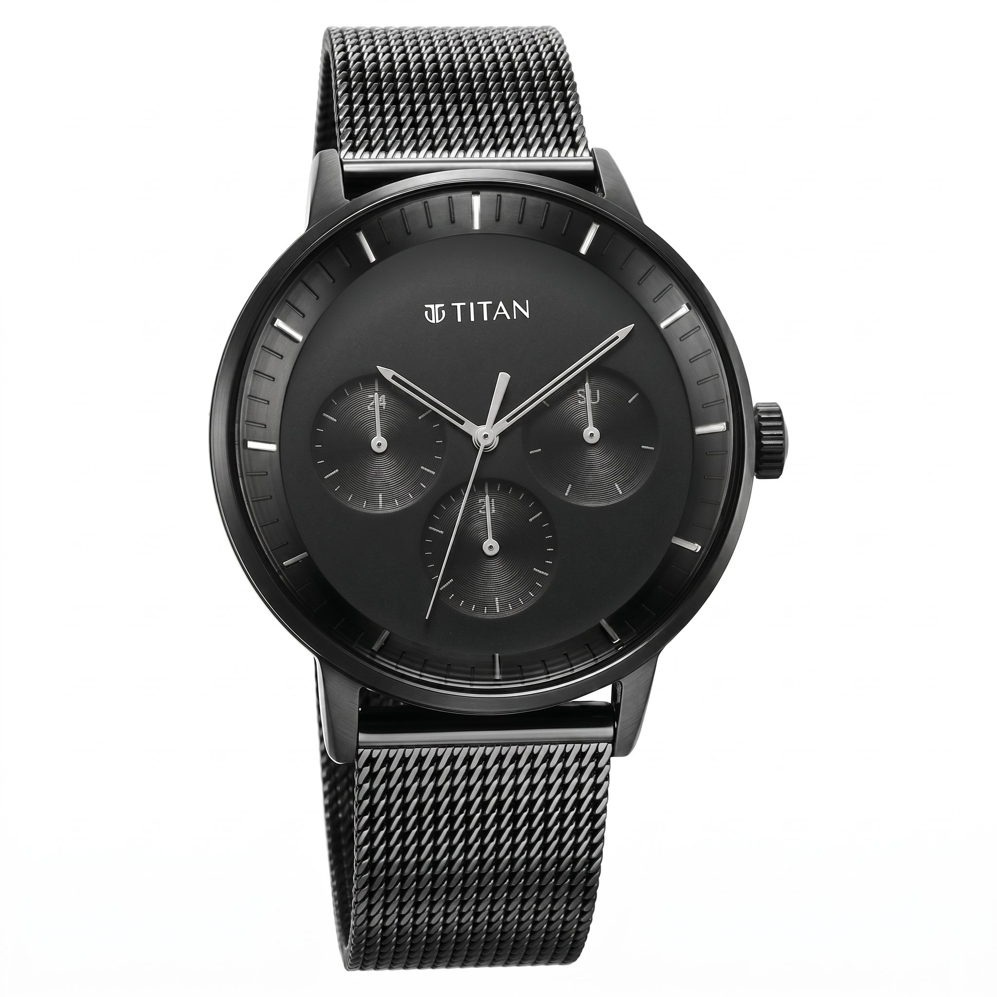 Titan 94006NM01 | Titan Modern Classics Black Dial Quartz Multifunction Stainless Steel Strap watch for Men