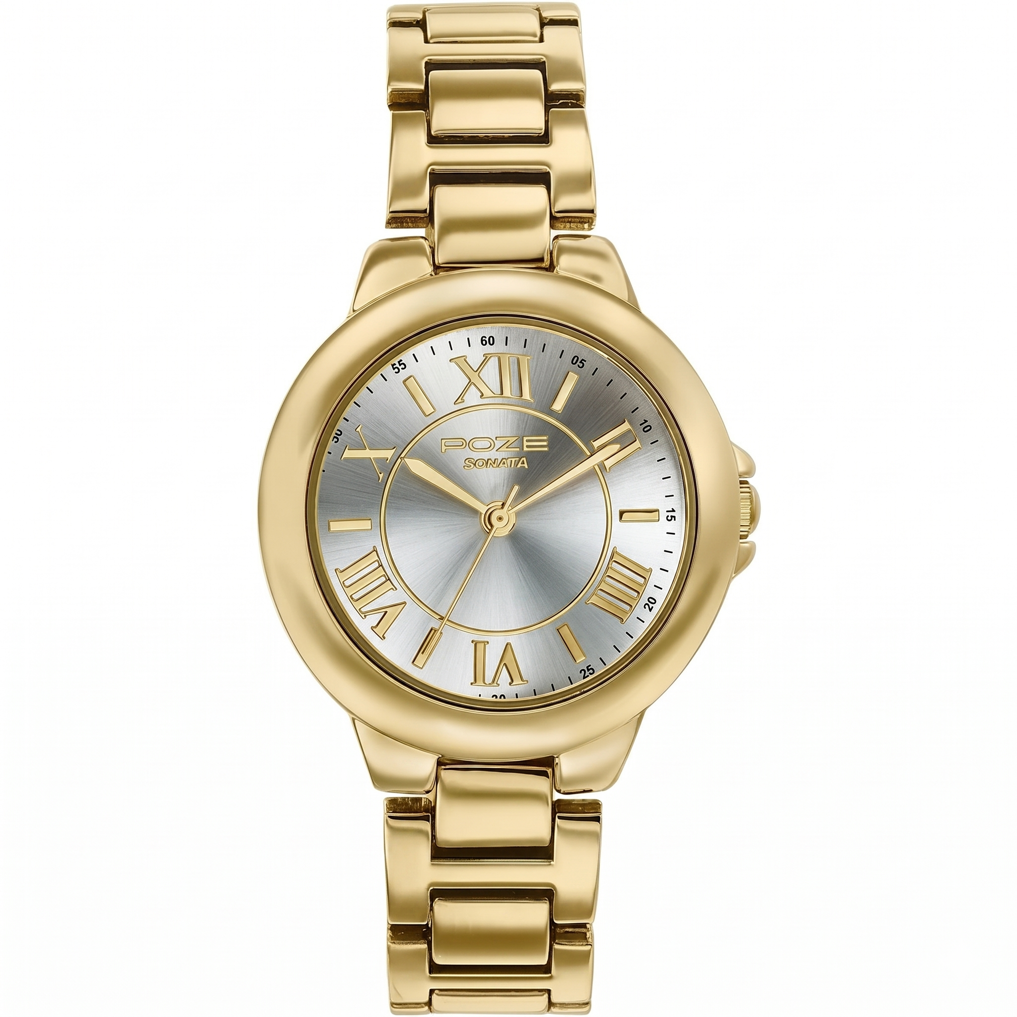 Sonata 80158YM01 | Poze By Sonata Quartz Analog silver Dial Golden Metal Strap Watch For Women