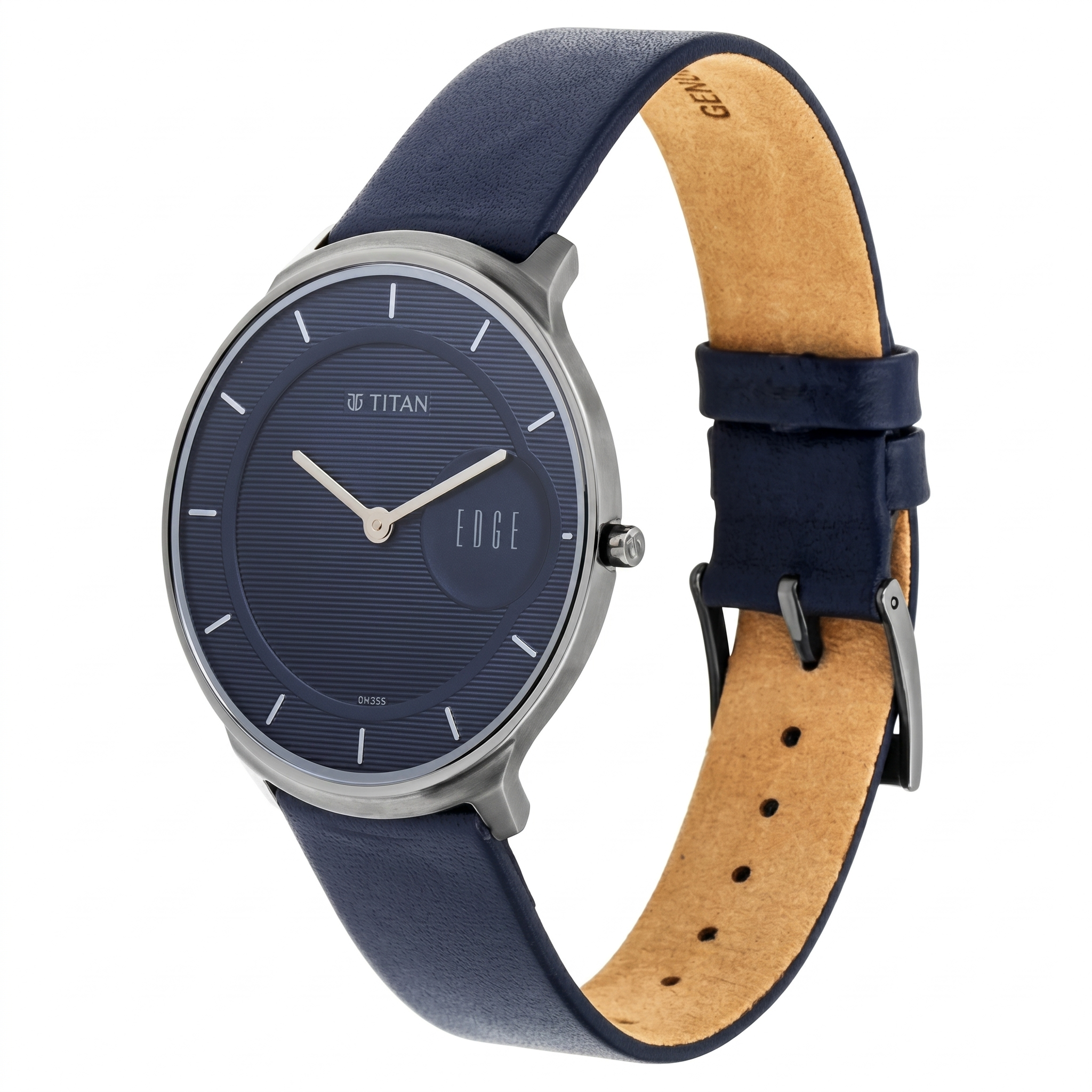Titan 1843QL01 | Titan Edge Quartz Analog Blue Dial Blue Leather Strap Watch For Men