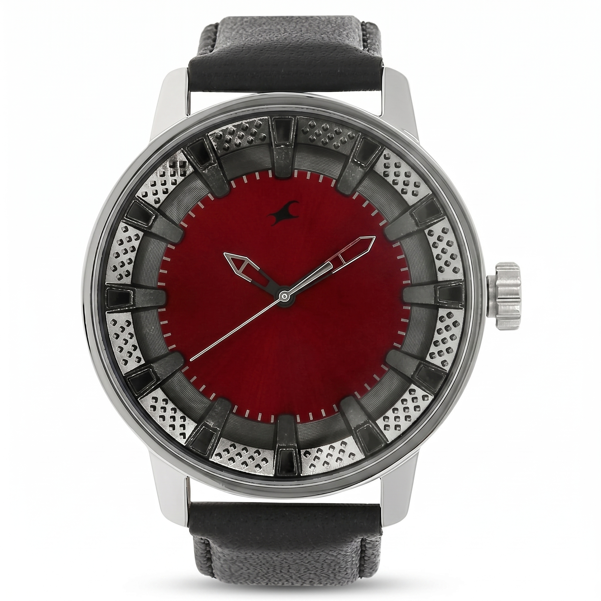 Fastrack 3137SL01 | Fastrack Quartz Analog Red Dial Leather Strap Watch for Guys