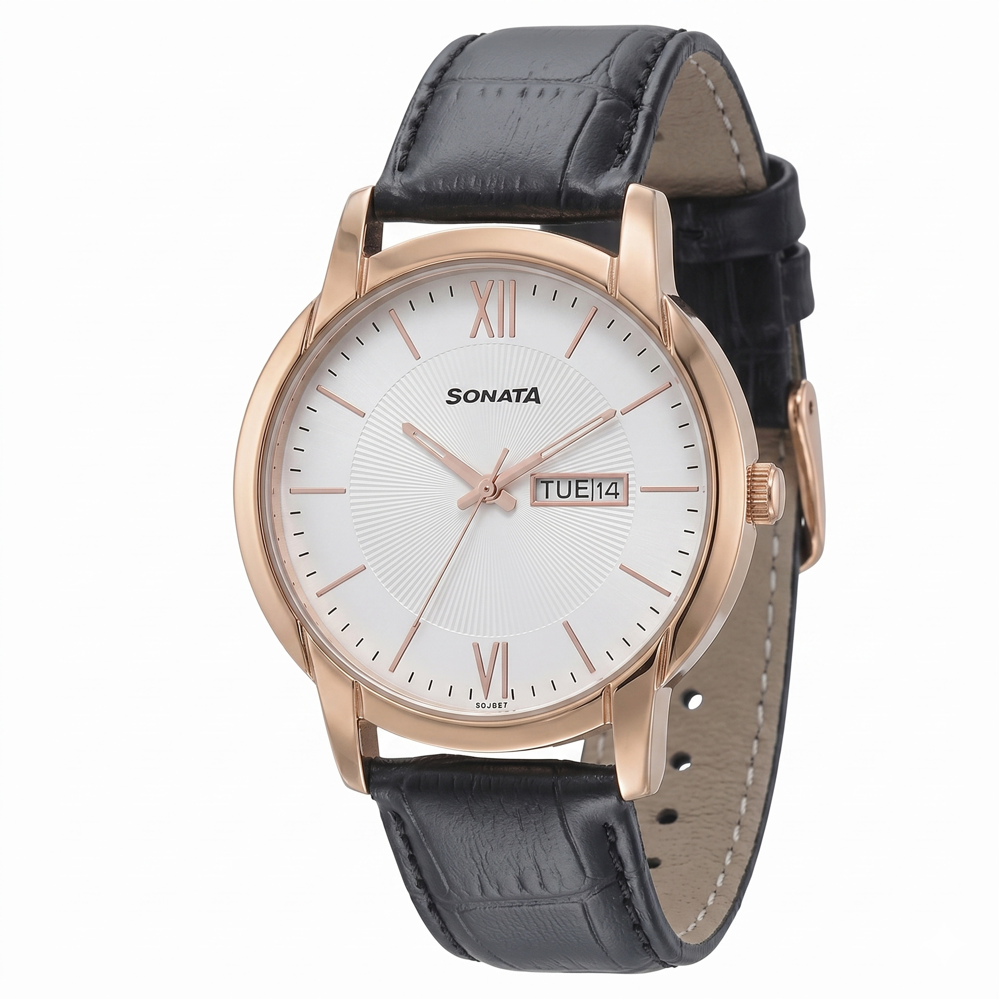 Sonata NR77031WL04 | Sonata Beyond Gold Quartz Analog with Day and Date White Dial Leather Strap Watch for Men