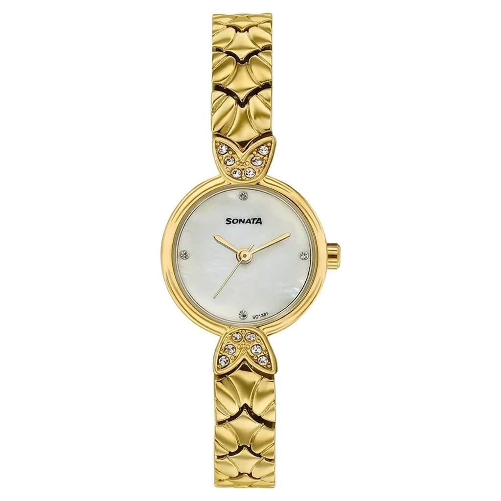 Sonata 87124YM02 | Women's Vintage style White Mother Of Pearl dial Bracelet Watch