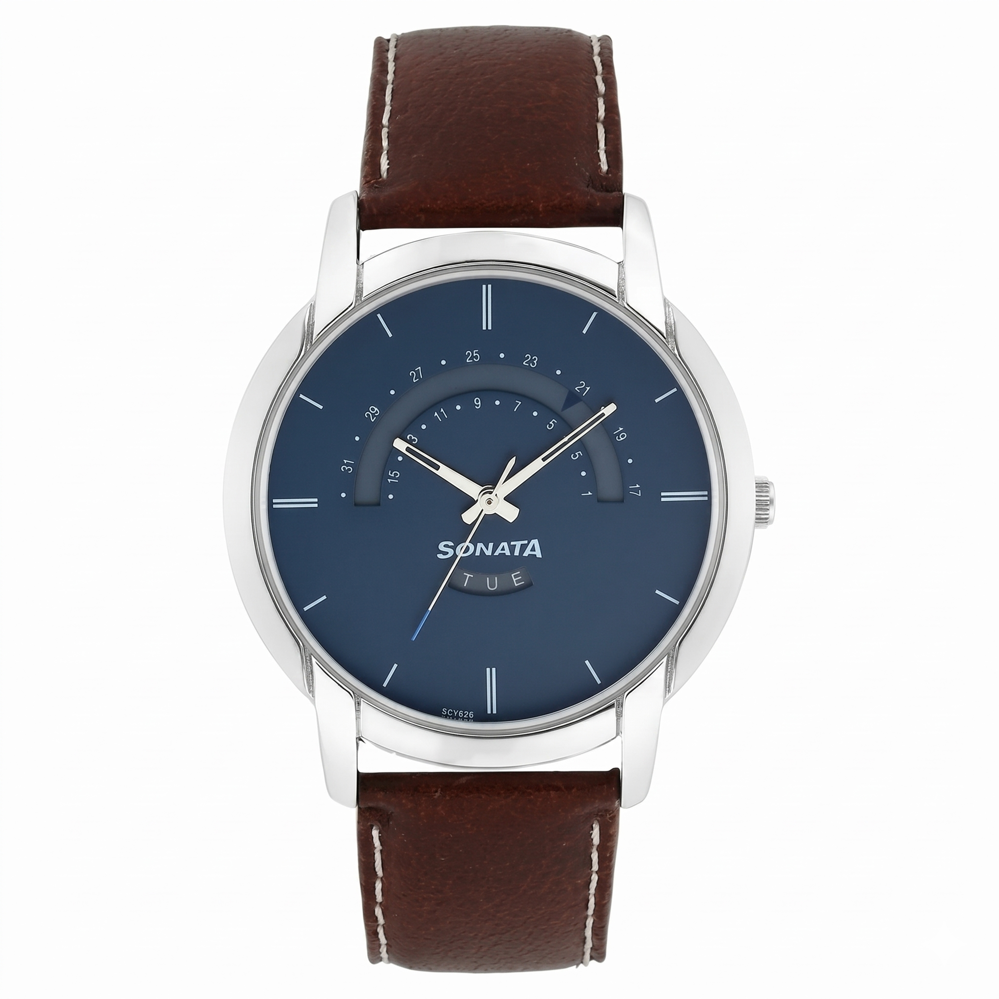 Sonata NP77031SL01 | Sonata Quartz Analog with Day and Date Blue Dial Leather Strap Watch for Men