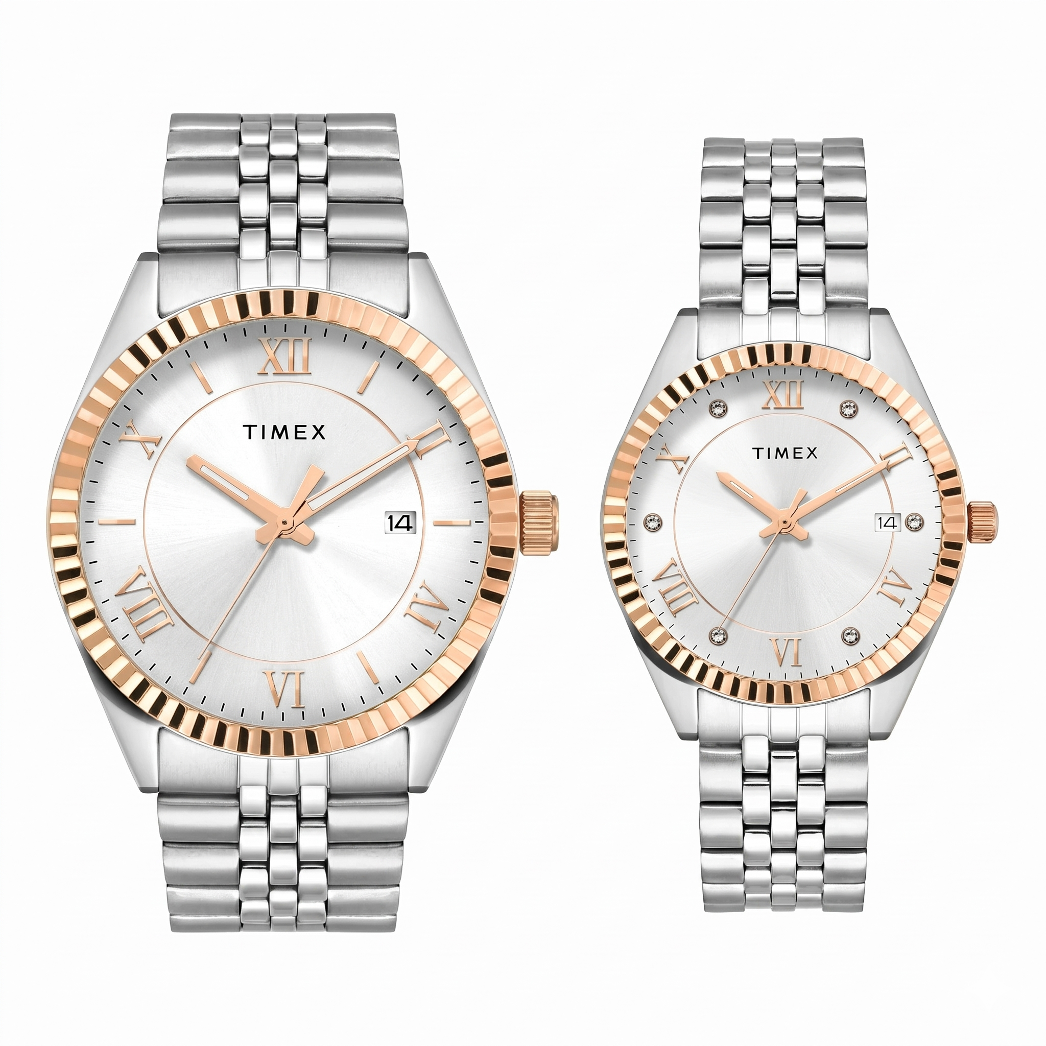 Timex TW00PR343 | TIMEX Trendline Silver Round Dial Analog Pair's Watch