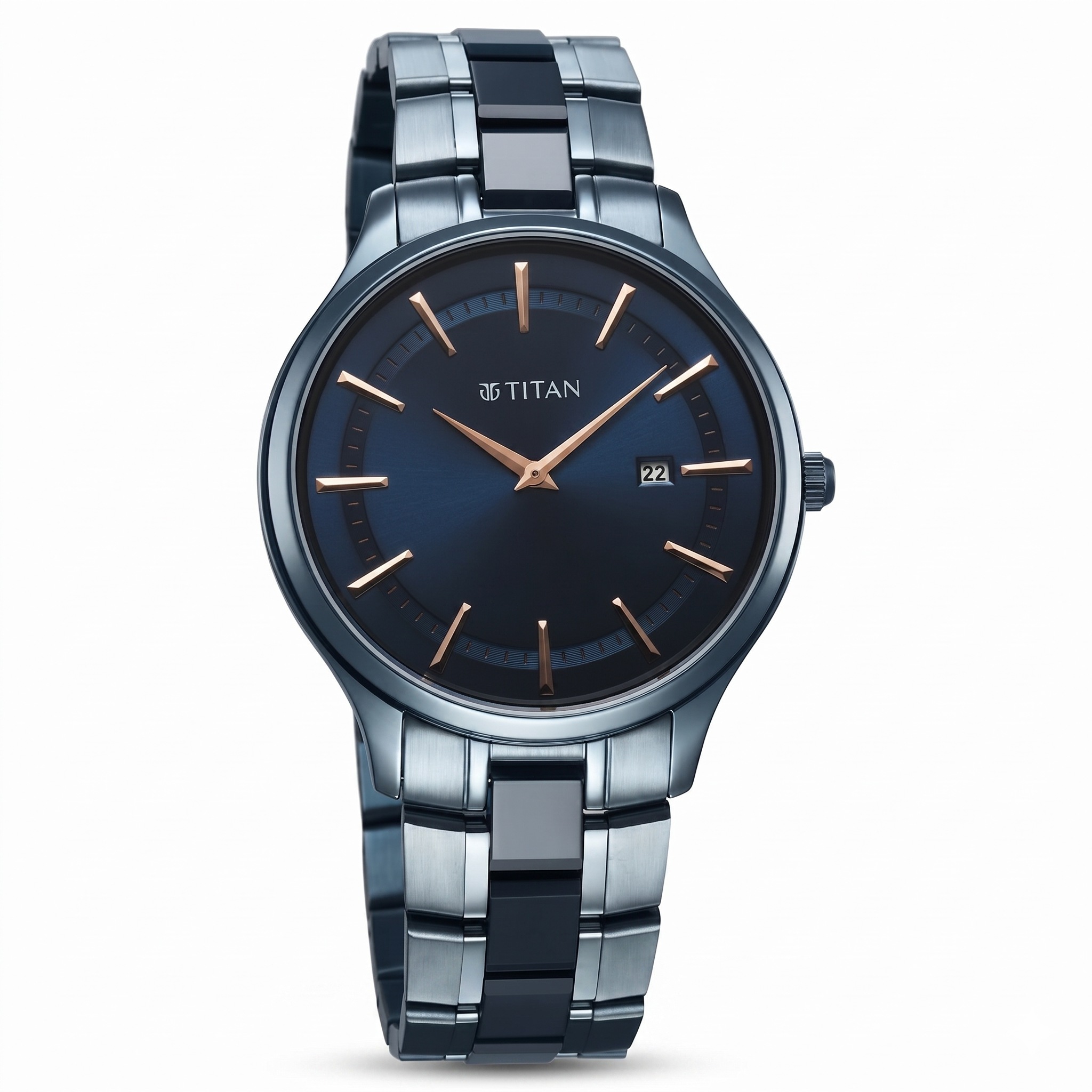 Titan 90142QD01 | Titan Slim Ceramic Fusion Quartz Analog with Date Blue Dial Stainless Steel Strap Watch For Men