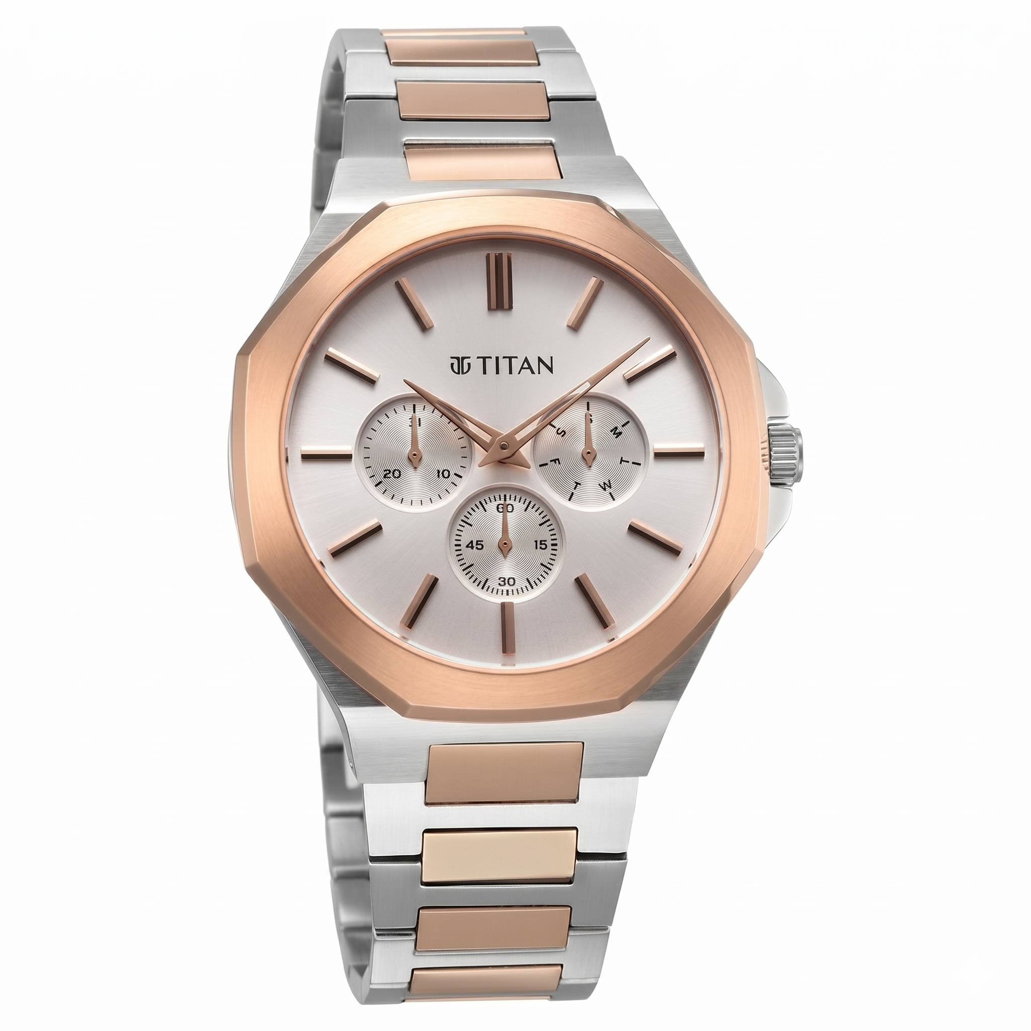 Titan 90198KM01 | Titan Classic Slim Multifunction Multifunction Silver Dial Multicoloured Stainless Steel Strap Watch For Men